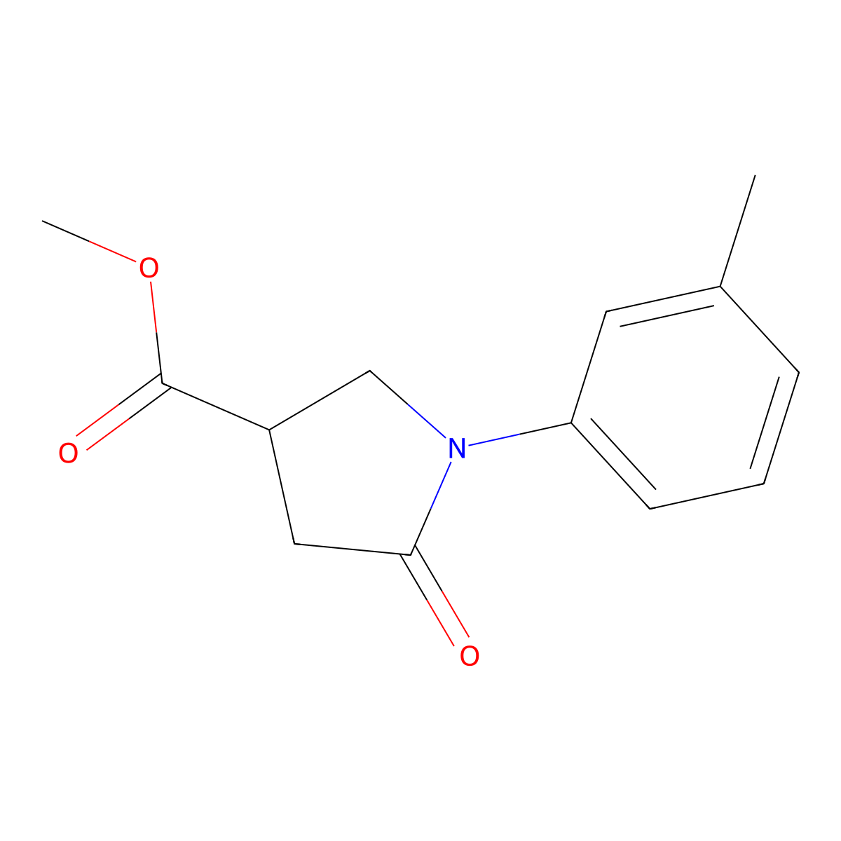 Methyl 1-(3-methylphenyl)-2-pyrrolidinone-4-carboxylate molecular structure, CAS 1071346-78-5