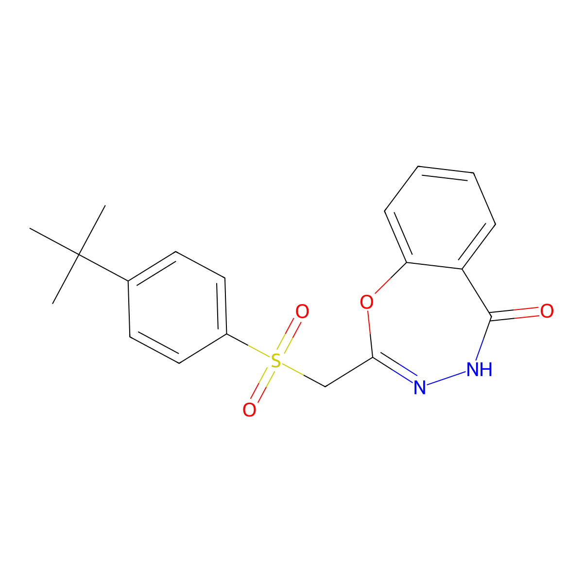2-{[(4-Tert-butylphenyl)sulfonyl]methyl}-1,3,4-benzoxadiazepin-5-ol molecular structure, CAS 1071348-43-0