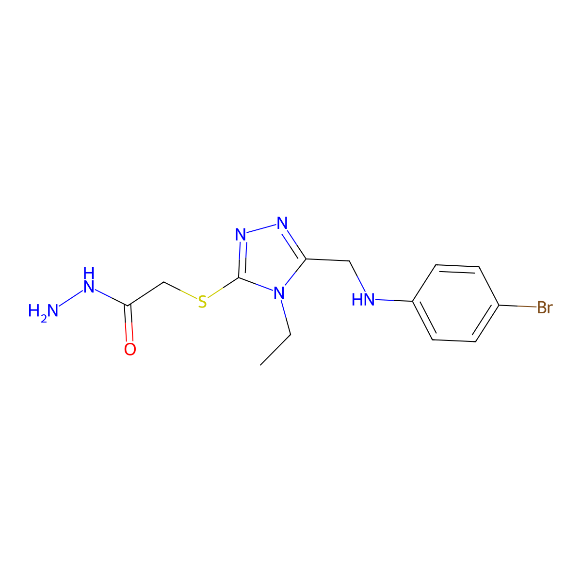 2-[(5-{[(4-bromophenyl)amino]methyl}-4-ethyl-4H-1,2,4-triazol-3-yl)thio]acetohydrazide molecular structure, CAS 1071351-36-4