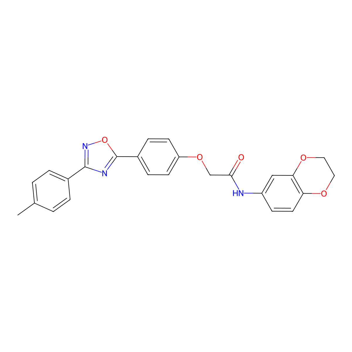 N-(2,3-dihydro-1,4-benzodioxin-6-yl)-2-{4-[3-(4-methylphenyl)-1,2,4-oxadiazol-5-yl]phenoxy}acetamide molecular structure, CAS 1071360-60-5