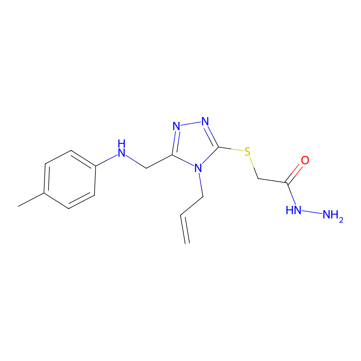 2-[(4-allyl-5-{[(4-methylphenyl)amino]methyl}-4H-1,2,4-triazol-3-yl)thio]acetohydrazide molecular structure, CAS 1071368-63-2