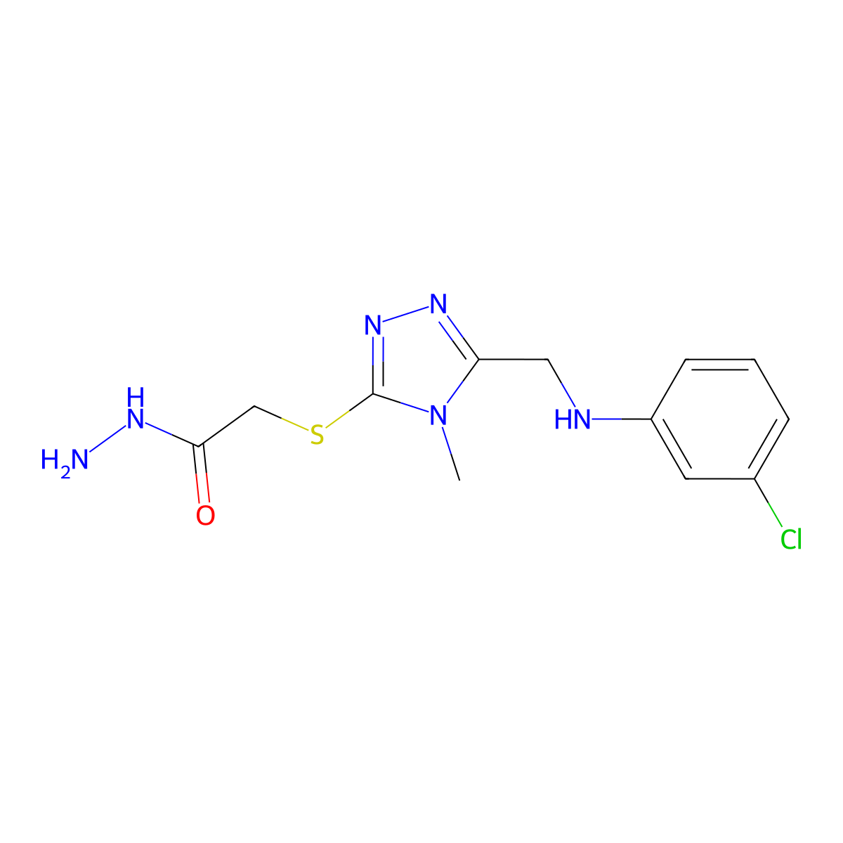 2-[(5-{[(3-chlorophenyl)amino]methyl}-4-methyl-4H-1,2,4-triazol-3-yl)thio]acetohydrazide molecular structure, CAS 1071368-84-7