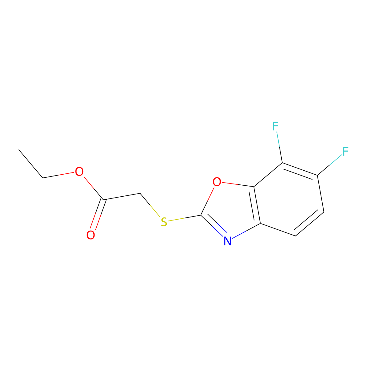 Ethyl [(6,7-difluoro-1,3-benzoxazol-2-yl)thio]acetate molecular structure, CAS 1071369-10-2