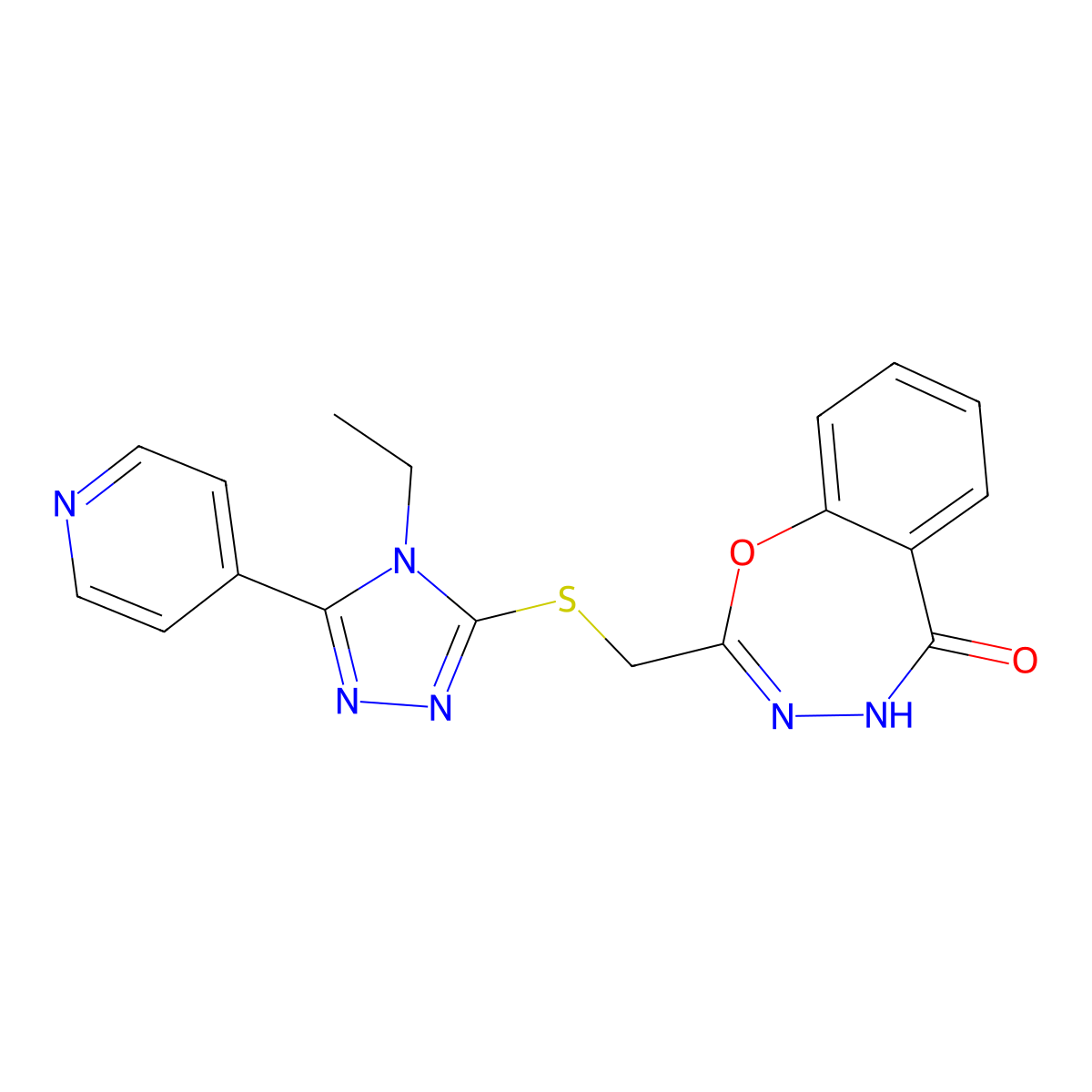 2-({[4-ethyl-5-(pyridin-4-yl)-4H-1,2,4-triazol-3-yl]sulfanyl}methyl)-1,3,4-benzoxadiazepin-5-ol molecular structure, CAS 1071397-87-9
