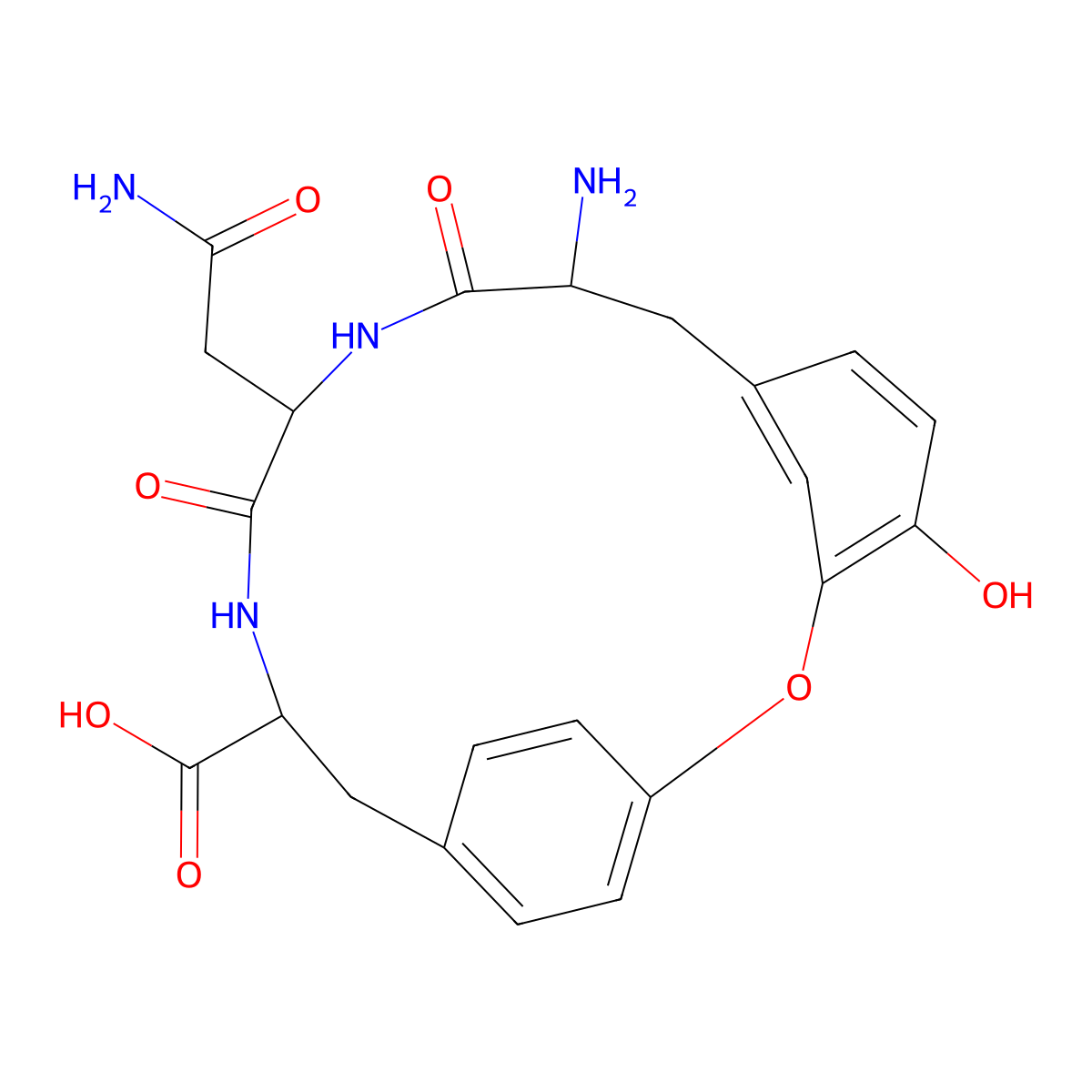 L-Tyrosine, 3-hydroxy-L-tyrosyl-L-asparaginyl-, cyclic (13->3)-ether molecular structure, CAS 107140-31-8
