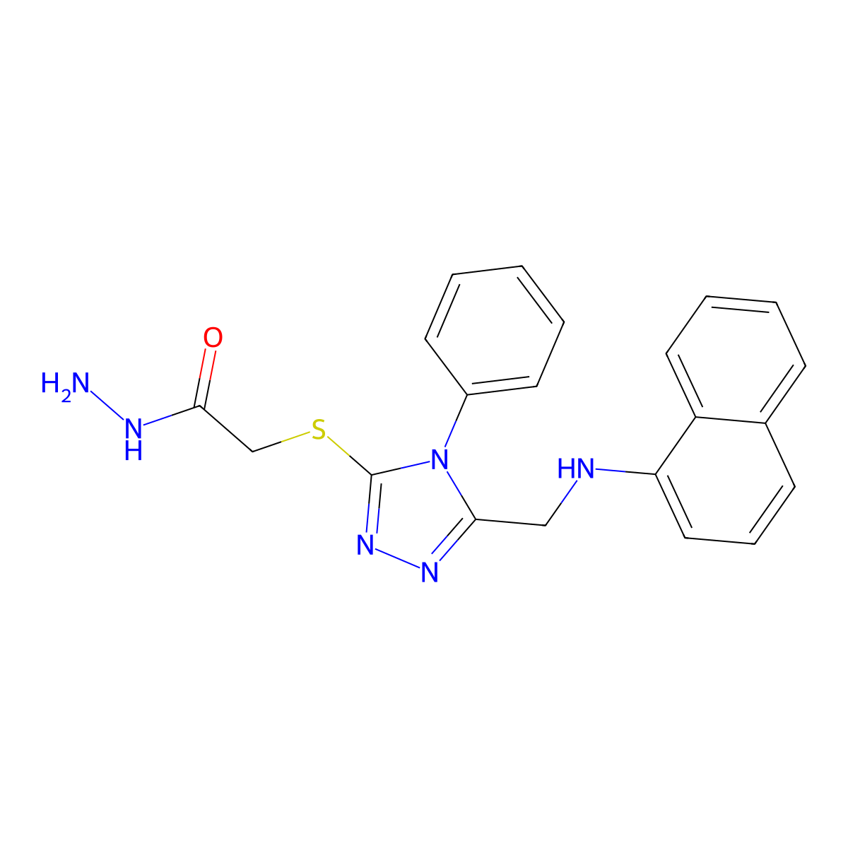 2-({5-[(1-naphthylamino)methyl]-4-phenyl-4H-1,2,4-triazol-3-yl}thio)acetohydrazide molecular structure, CAS 1071400-62-8