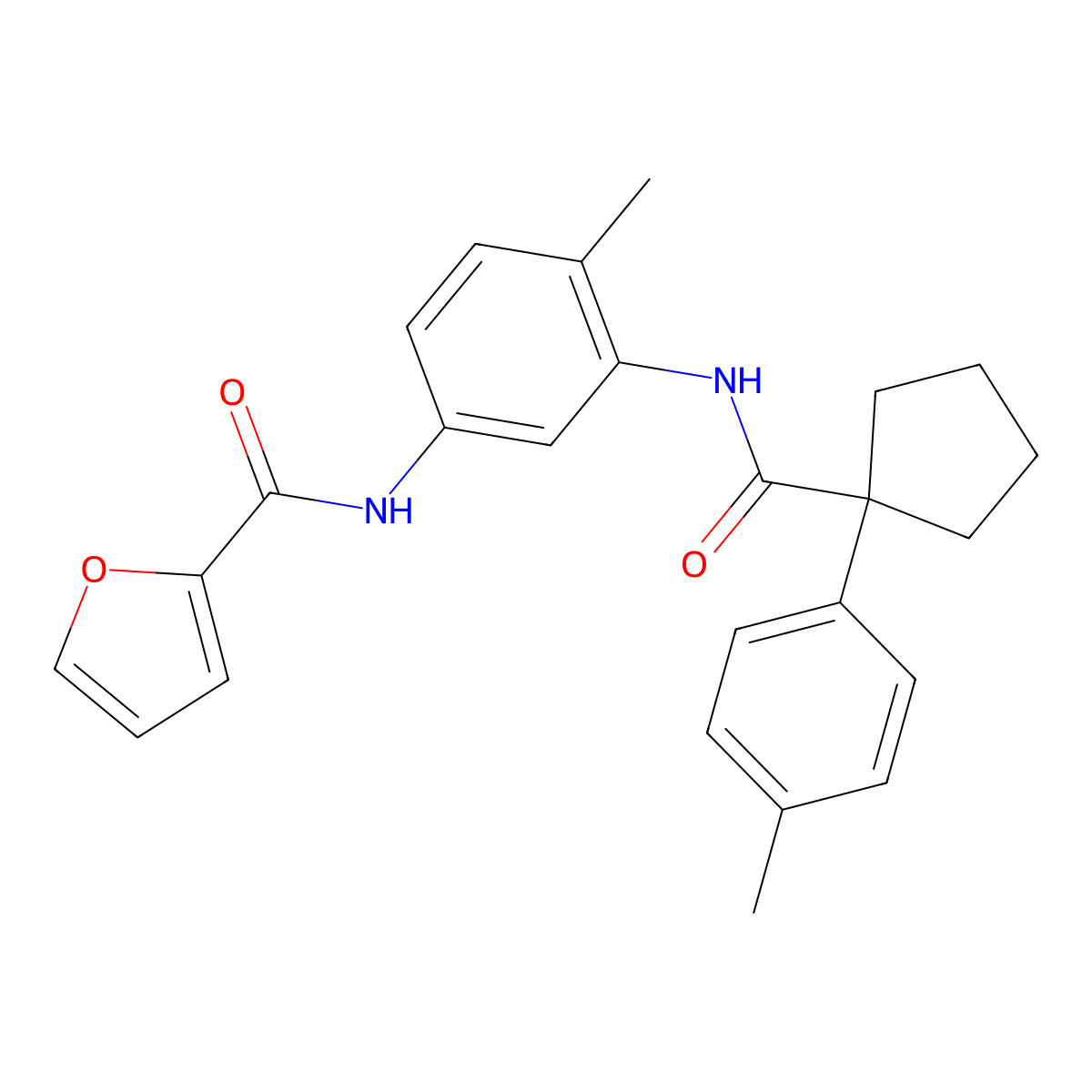 2-Furancarboxamide, N-[4-methyl-3-[[[1-(4-methylphenyl)cyclopentyl]carbonyl]amino]phenyl]- molecular structure, CAS 1071401-08-5