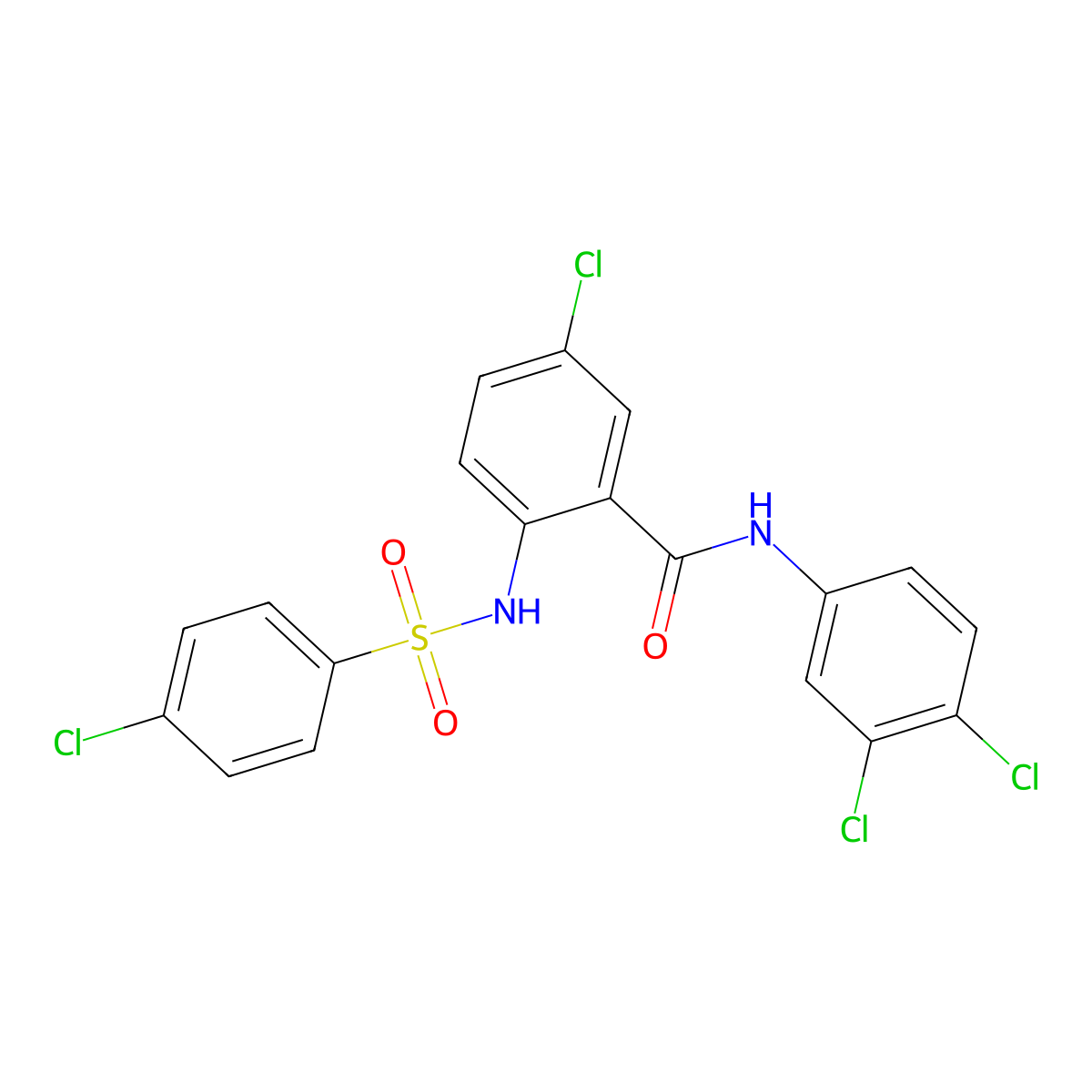 5-chloro-2-[(4-chlorophenyl)sulfonylamino]-N-(3,4-dichlorophenyl)benzamide molecular structure, CAS 107143-50-0