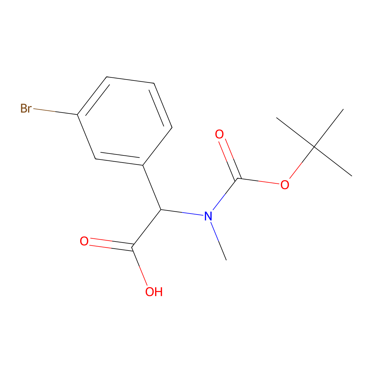 2-(3-Bromophenyl)-2-((tert-butoxycarbonyl)(methyl)amino)acetic acid molecular structure, CAS 1071454-65-3