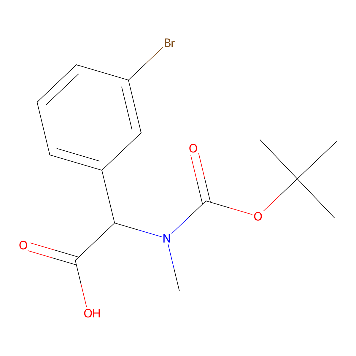 2-(3-Bromophenyl)-2-((tert-butoxycarbonyl)(methyl)amino)acetic acid molecular structure, CAS 1071454-65-3