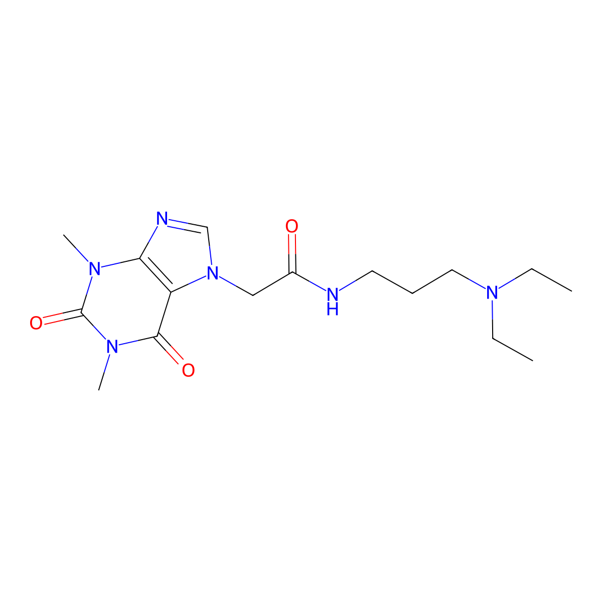 N-[3-(diethylamino)propyl]-2-(1,3-dimethyl-2,6-dioxo-1,2,3,6-tetrahydro-7H-purin-7-yl)acetamide molecular structure, CAS 107152-00-1