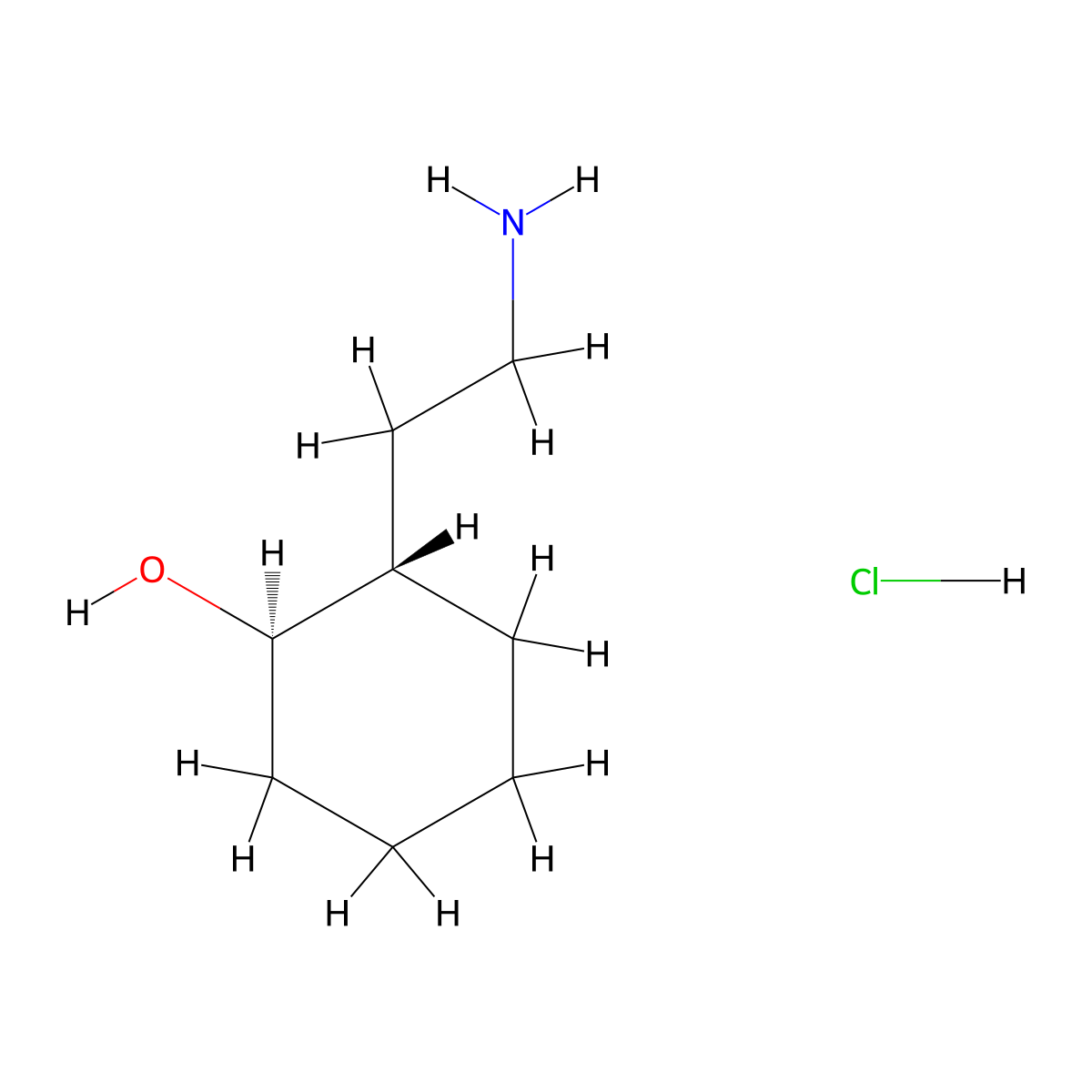 rac-(1R,2S)-2-(2-aminoethyl)cyclohexan-1-olhydrochloride molecular structure, CAS 1071565-35-9