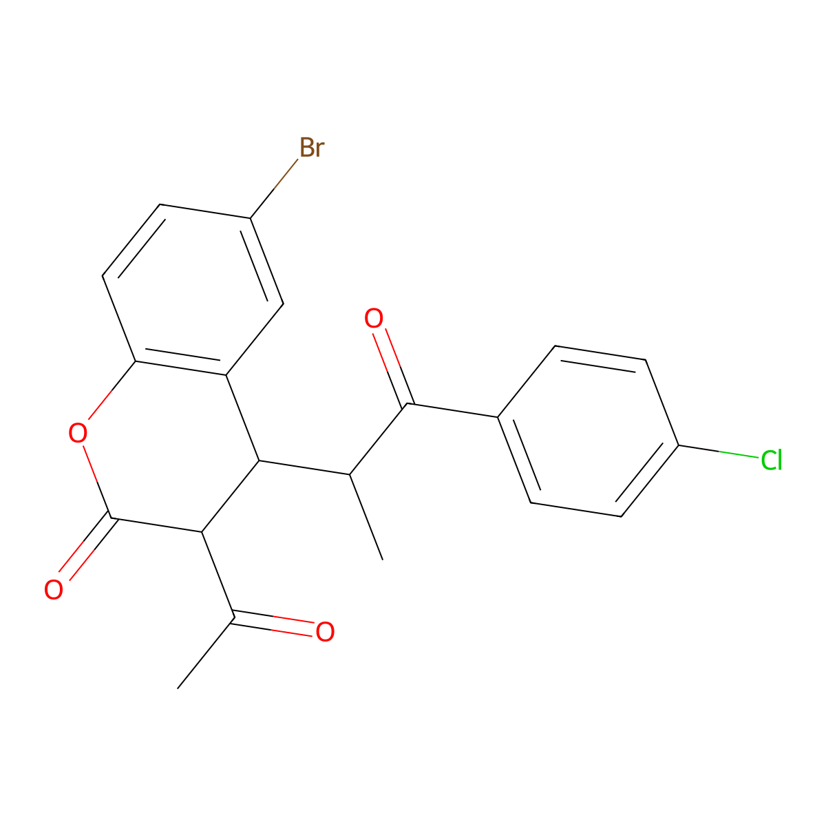3-Acetyl-6-bromo-4-[1-(4-chlorophenyl)-1-oxopropan-2-yl]-3,4-dihydrochromen-2-one molecular structure, CAS 1071617-67-8