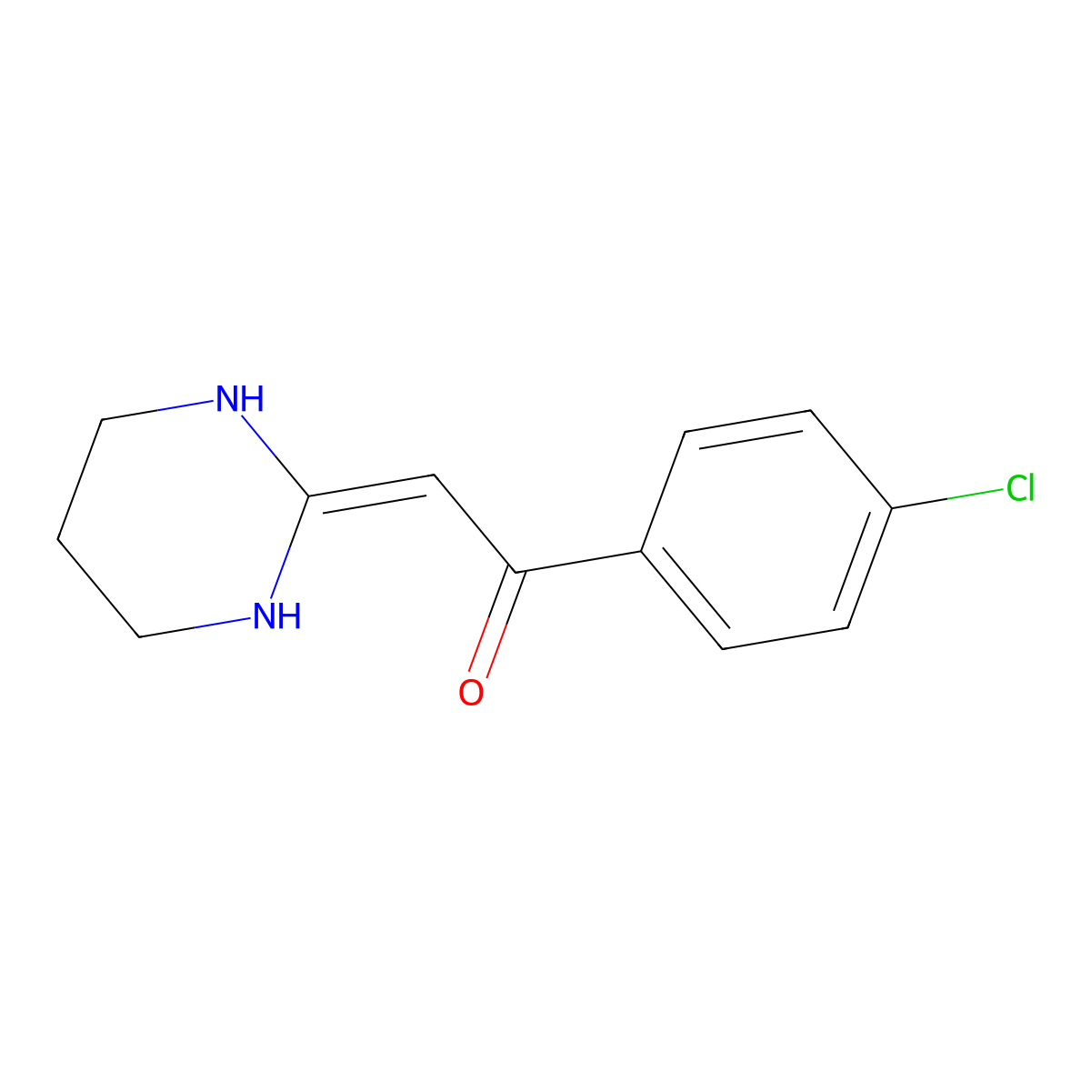 Ethanone, 1-(4-chlorophenyl)-2-(tetrahydro-2(1H)-pyrimidinylidene)- molecular structure, CAS 107165-83-3