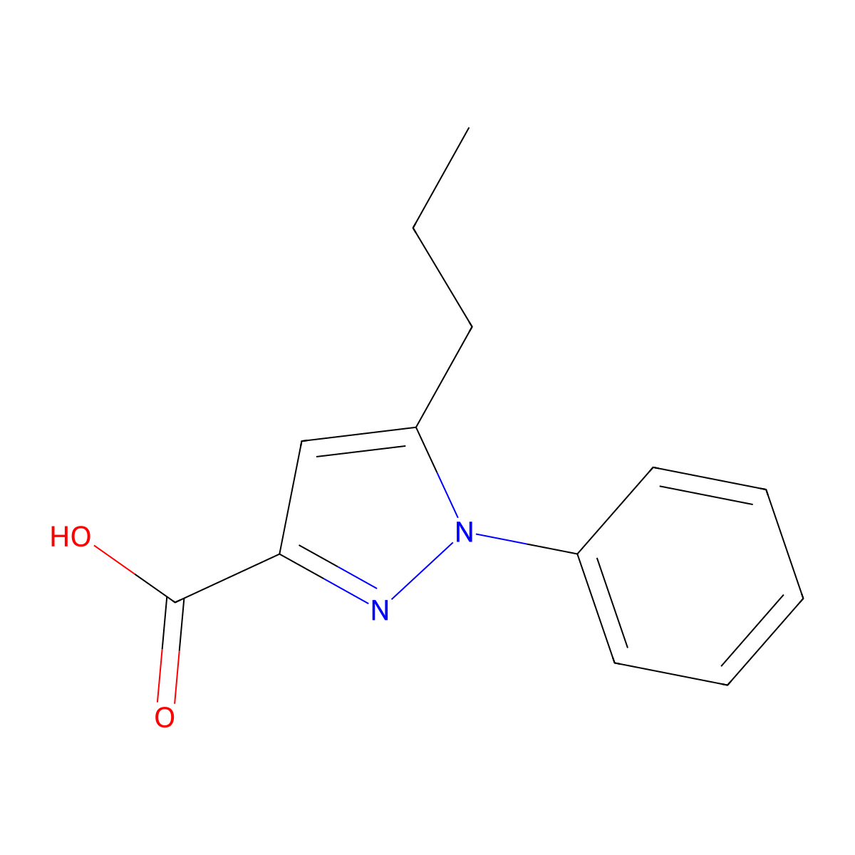 1-phenyl-5-propyl-1H-pyrazole-3-carboxylic acid molecular structure, CAS 1071694-80-8