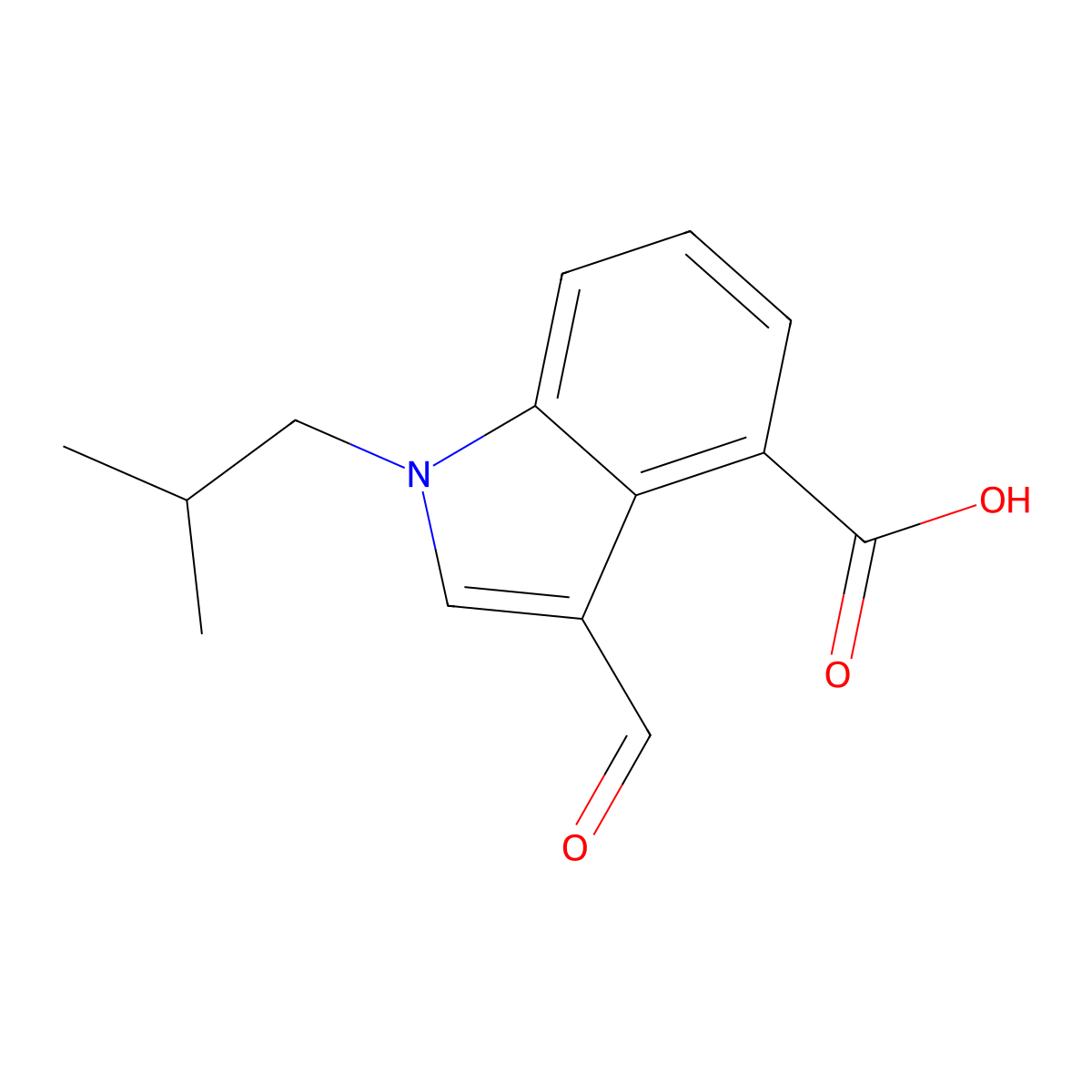 3-formyl-1-(2-methylpropyl)-1H-indole-4-carboxylic acid molecular structure, CAS 1071914-76-5