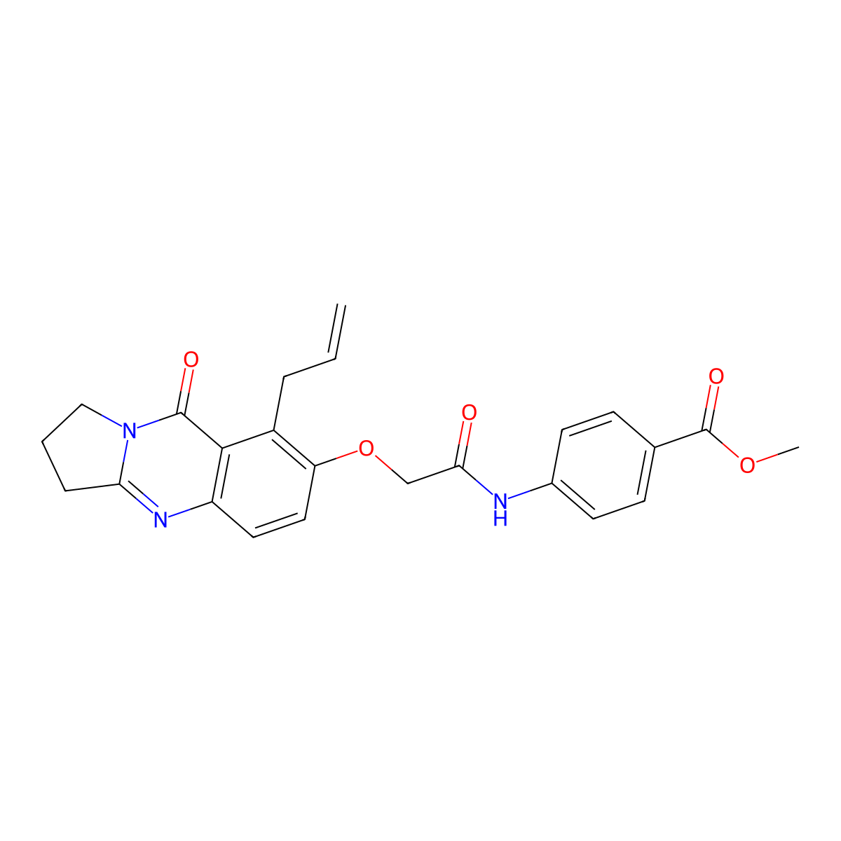 Methyl 4-[({[9-oxo-8-(prop-2-en-1-yl)-1,2,3,9-tetrahydropyrrolo[2,1-b]quinazolin-7-yl]oxy}acetyl)amino]benzoate molecular structure, CAS 1071914-97-0