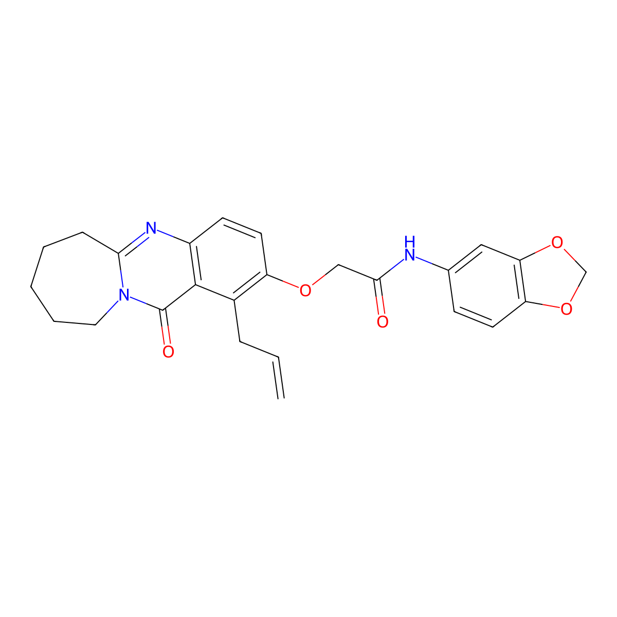 N-(1,3-benzodioxol-5-yl)-2-{[12-oxo-1-(prop-2-en-1-yl)-6,7,8,9,10,12-hexahydroazepino[2,1-b]quinazolin-2-yl]oxy}acetamide molecular structure, CAS 1071915-02-0