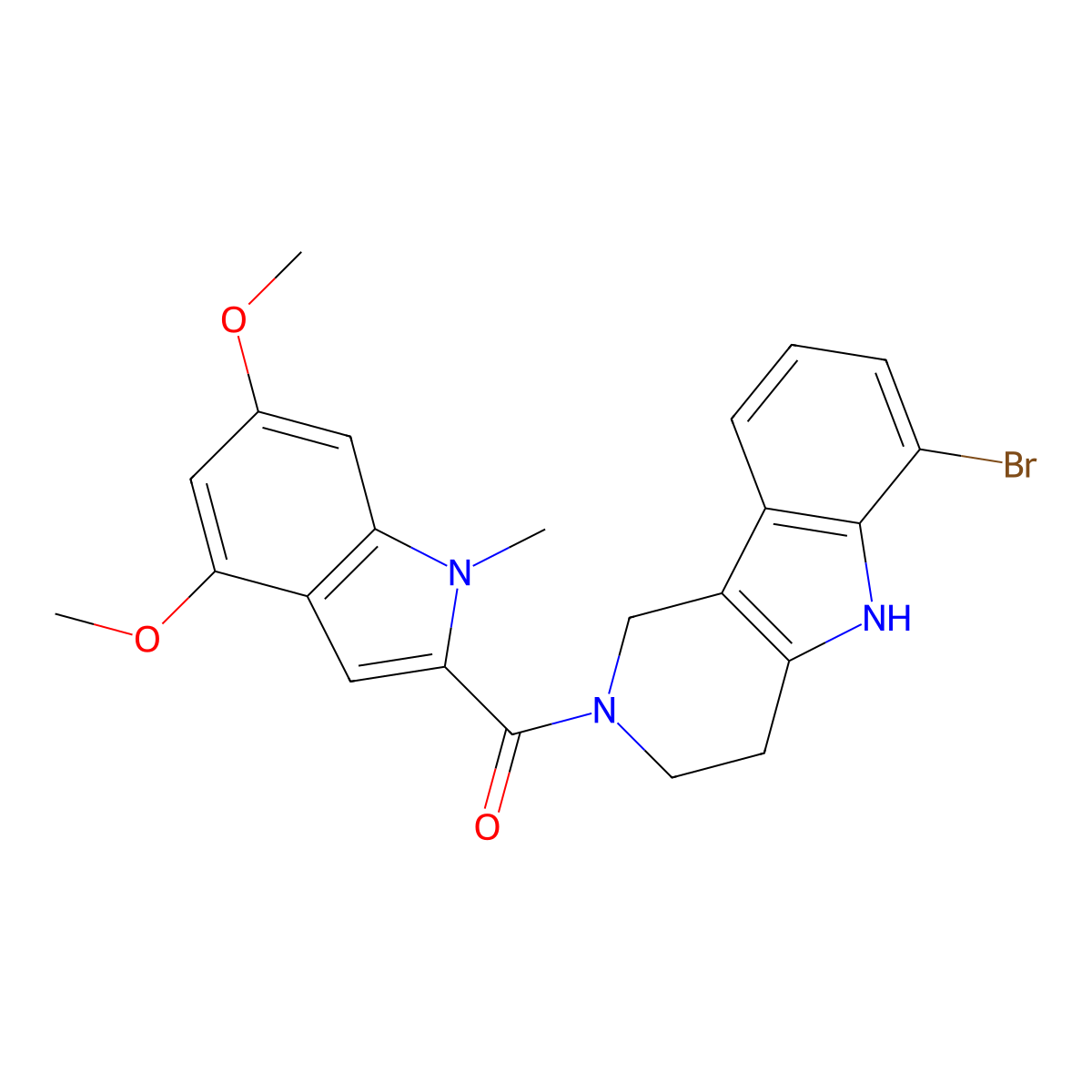 (6-bromo-1,3,4,5-tetrahydro-2H-pyrido[4,3-b]indol-2-yl)(4,6-dimethoxy-1-methyl-1H-indol-2-yl)methanone molecular structure, CAS 1071915-28-0