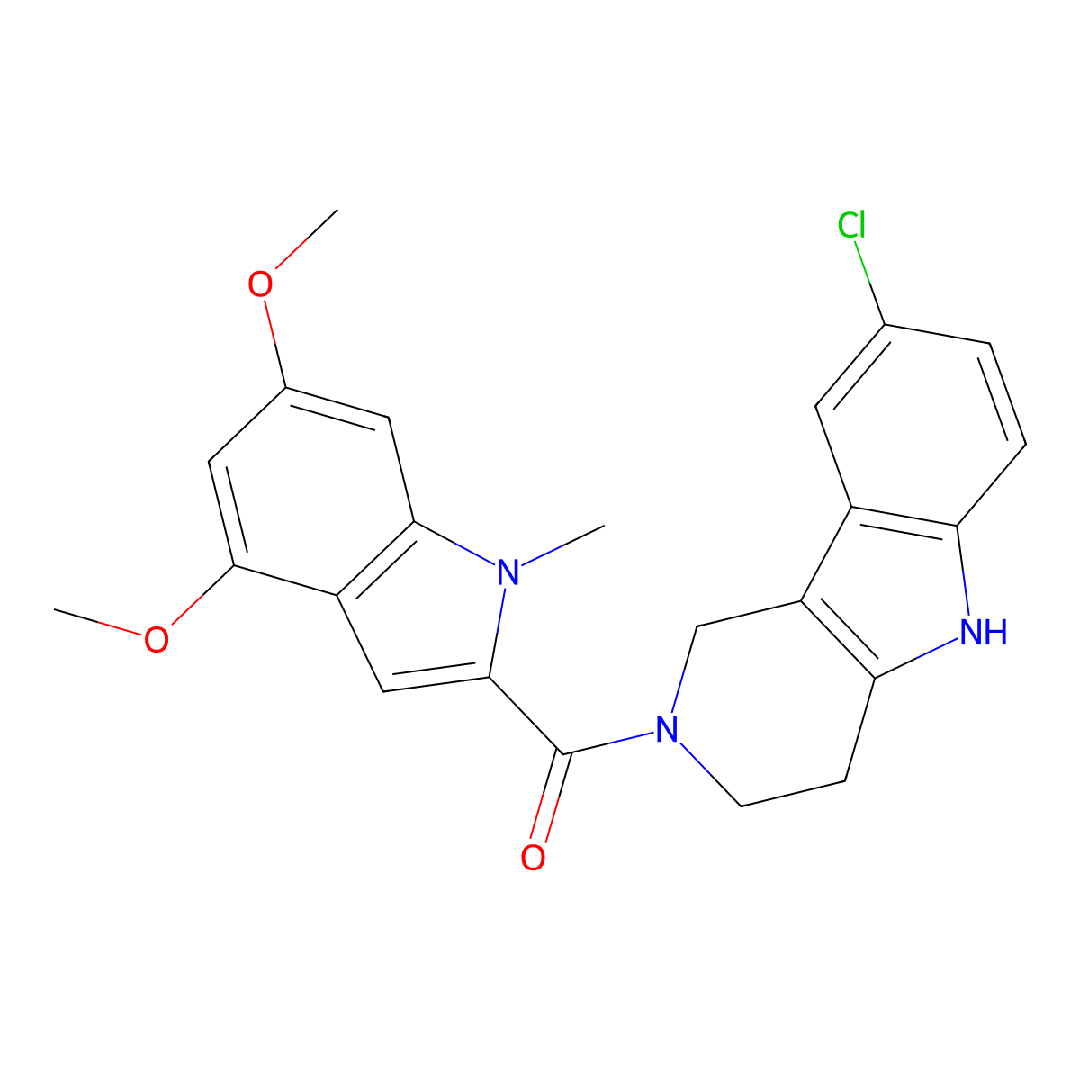 (8-chloro-1,3,4,5-tetrahydro-2H-pyrido[4,3-b]indol-2-yl)(4,6-dimethoxy-1-methyl-1H-indol-2-yl)methanone molecular structure, CAS 1071915-51-9