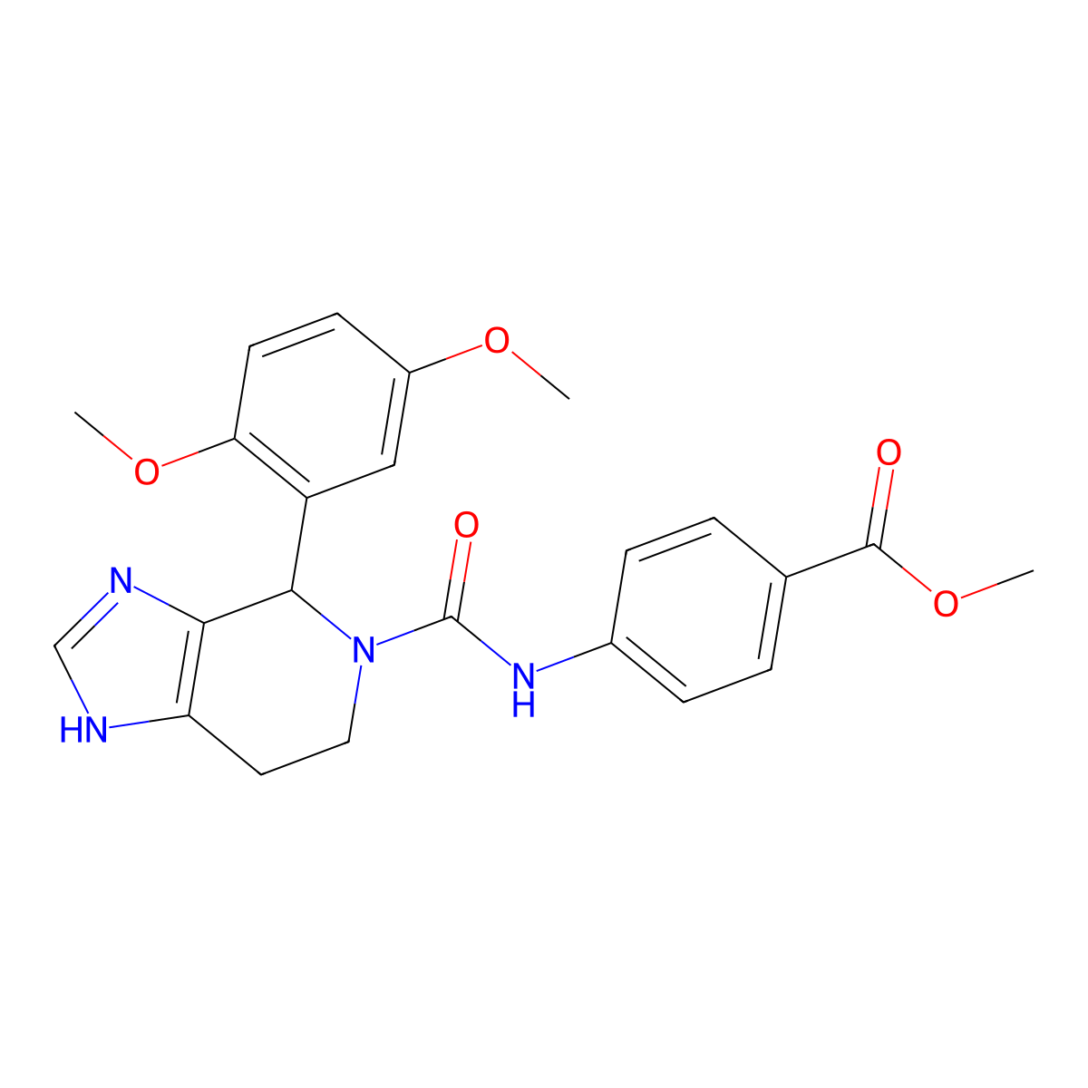 methyl 4-(4-(2,5-dimethoxyphenyl)-4,5,6,7-tetrahydro-3H-imidazo[4,5-c]pyridine-5-carboxamido)benzoate molecular structure, CAS 1071915-67-7