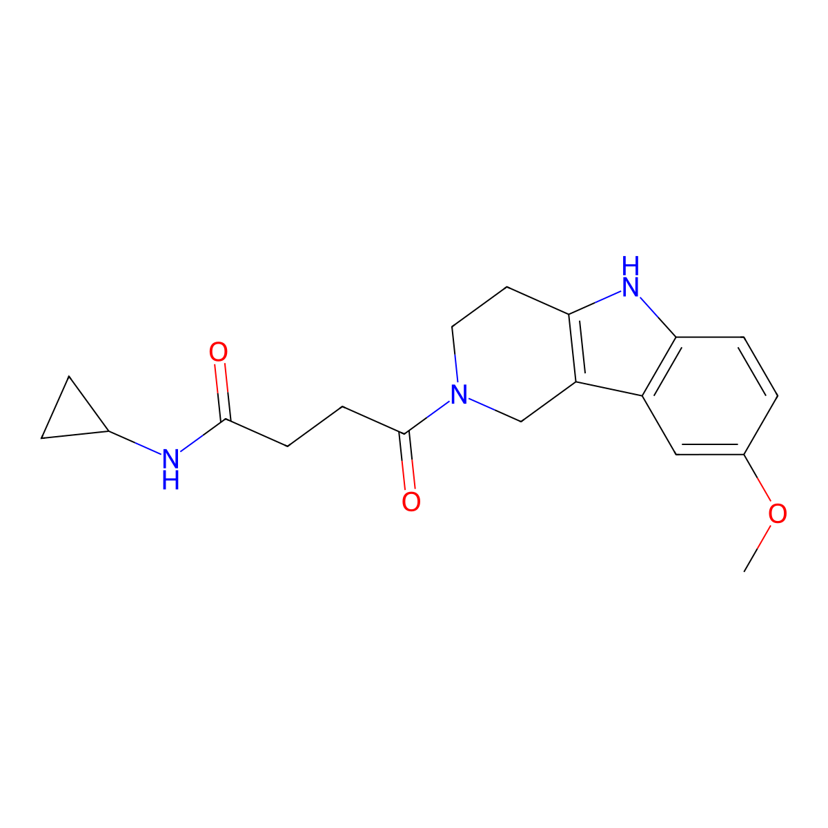 N-cyclopropyl-4-(8-methoxy-1,3,4,5-tetrahydro-2H-pyrido[4,3-b]indol-2-yl)-4-oxobutanamide molecular structure, CAS 1071915-72-4