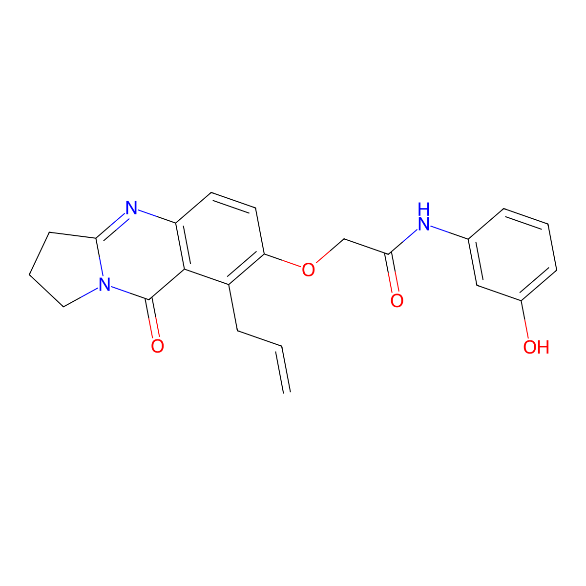 N-(3-hydroxyphenyl)-2-{[9-oxo-8-(prop-2-en-1-yl)-1,2,3,9-tetrahydropyrrolo[2,1-b]quinazolin-7-yl]oxy}acetamide molecular structure, CAS 1071915-88-2