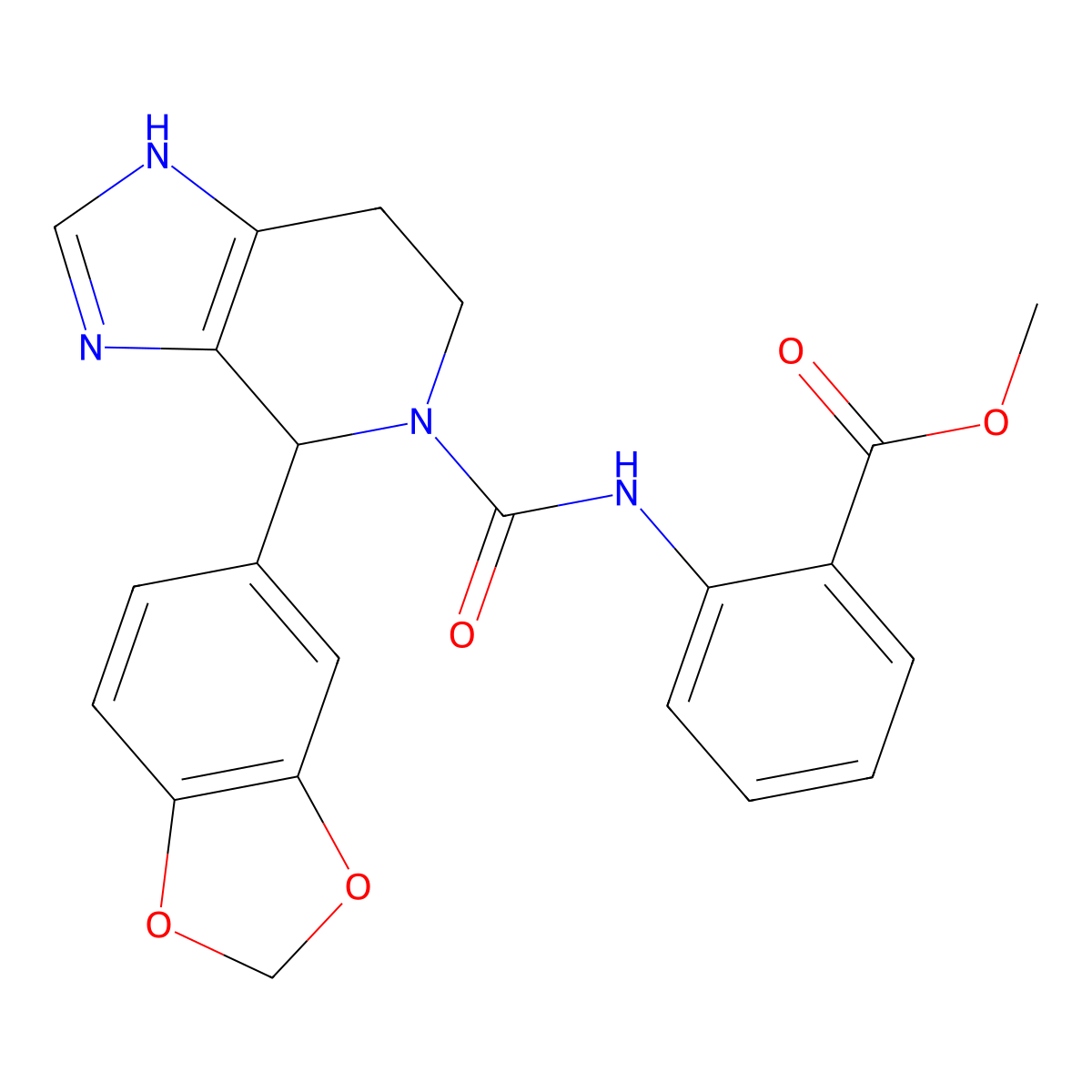methyl 2-(4-(benzo[d][1,3]dioxol-5-yl)-4,5,6,7-tetrahydro-3H-imidazo[4,5-c]pyridine-5-carboxamido)benzoate molecular structure, CAS 1071915-98-4