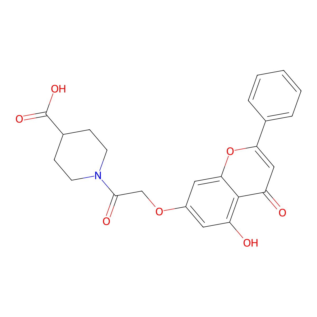 1-{[(5-hydroxy-4-oxo-2-phenyl-4H-chromen-7-yl)oxy]acetyl}piperidine-4-carboxylic acid molecular structure, CAS 1071916-01-2