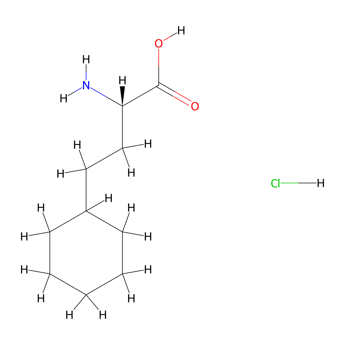 (2S)-2-amino-4-cyclohexylbutanoic acid hydrochloride molecular structure, CAS 107202-31-3