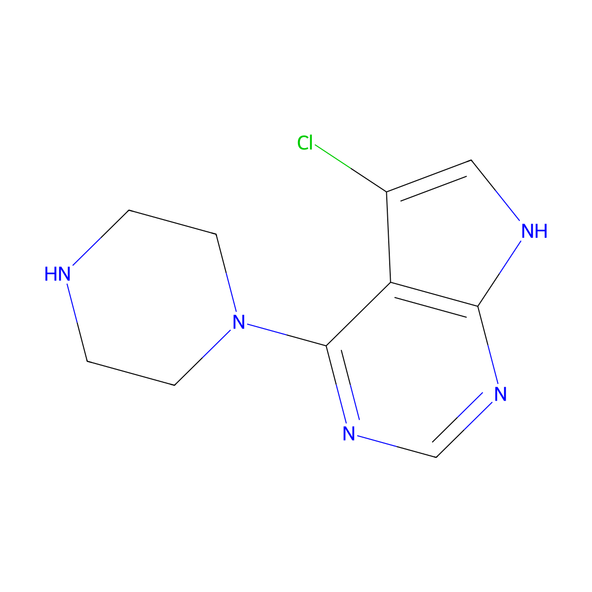 1-{5-chloro-7H-pyrrolo[2,3-d]pyrimidin-4-yl}piperazine molecular structure, CAS 1072027-28-1