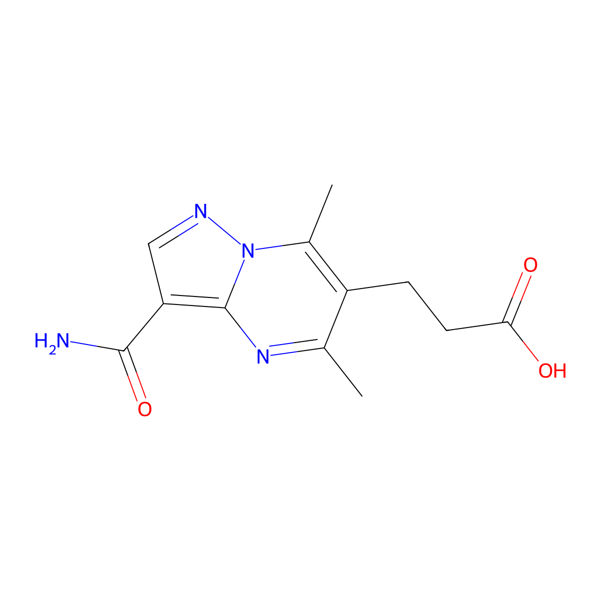 3-(3-Carbamoyl-5,7-dimethylpyrazolo(1,5-a)pyrimidin-6-yl)propanoic acid molecular structure, CAS 1072069-75-0