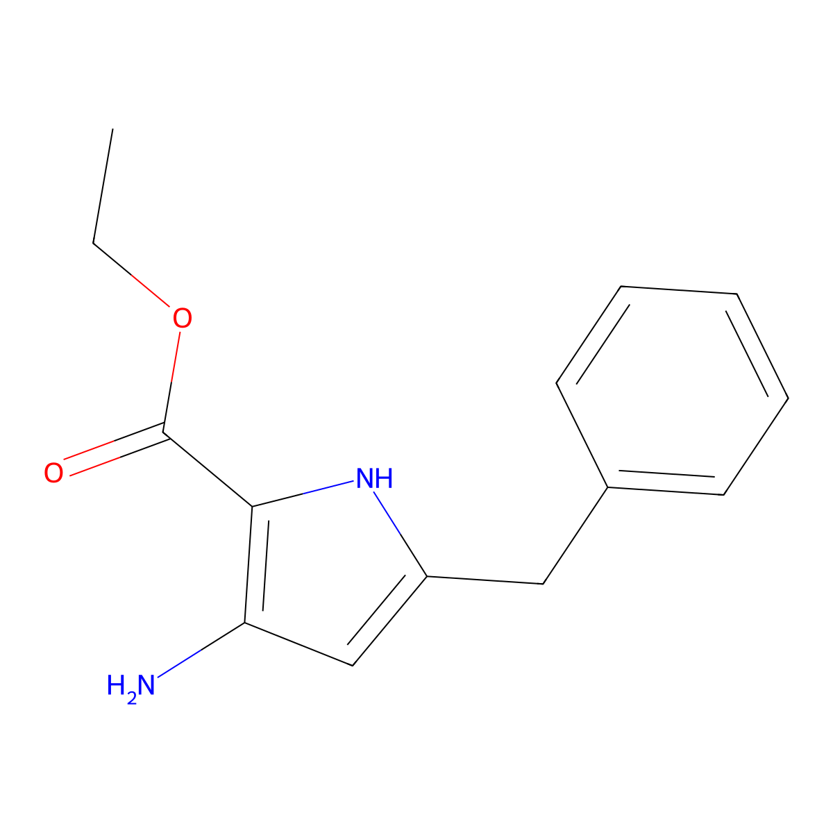 Ethyl 3-amino-5-benzyl-1H-pyrrole-2-carboxylate molecular structure, CAS 1072097-27-8