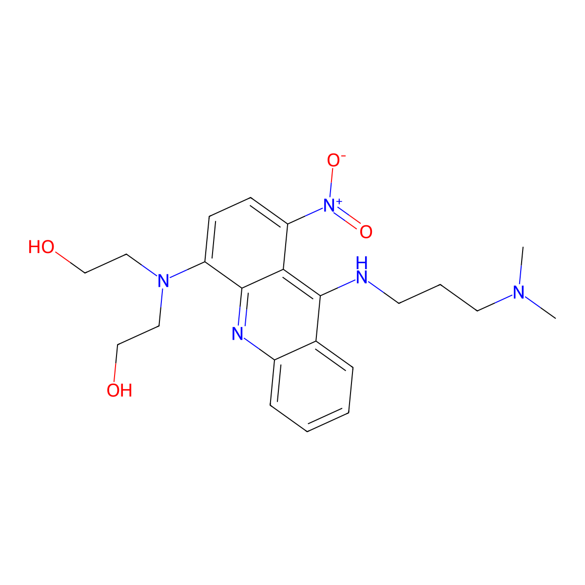 2,2'-((9-((3-(Dimethylamino)propyl)amino)-1-nitro-4-acridinyl)imino)bisethanol molecular structure, CAS 107210-40-2