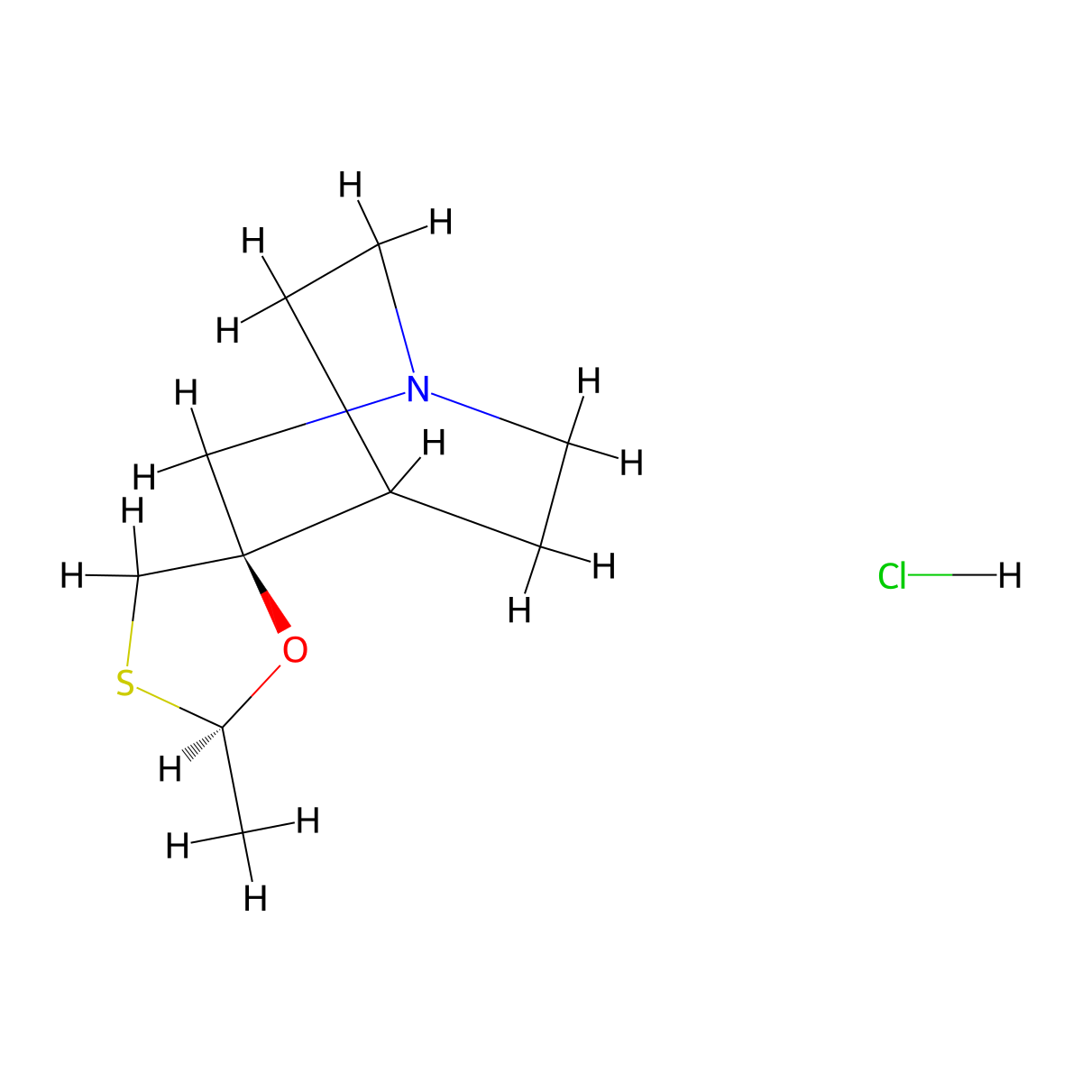 (2R,3'R)-2-methyl-1'-azaspiro((1,3)oxathiolane-5,3'-bicyclo(2.2.2)octane) hydrochloride molecular structure, CAS 107220-28-0