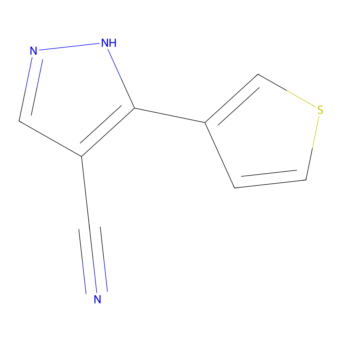 3-(thiophen-3-yl)-1H-pyrazole-4-carbonitrile molecular structure, CAS 1072206-52-0