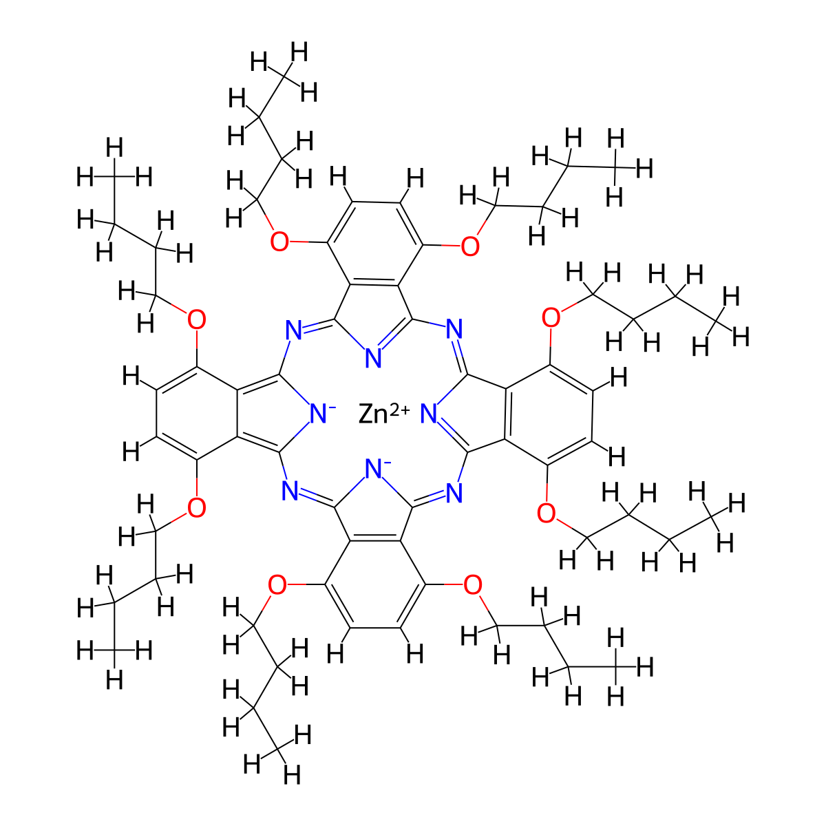 Zinc 1,4,8,11,15,18,22,25-octa-n-butoxyphthalocyanine molecular structure, CAS 107227-89-4