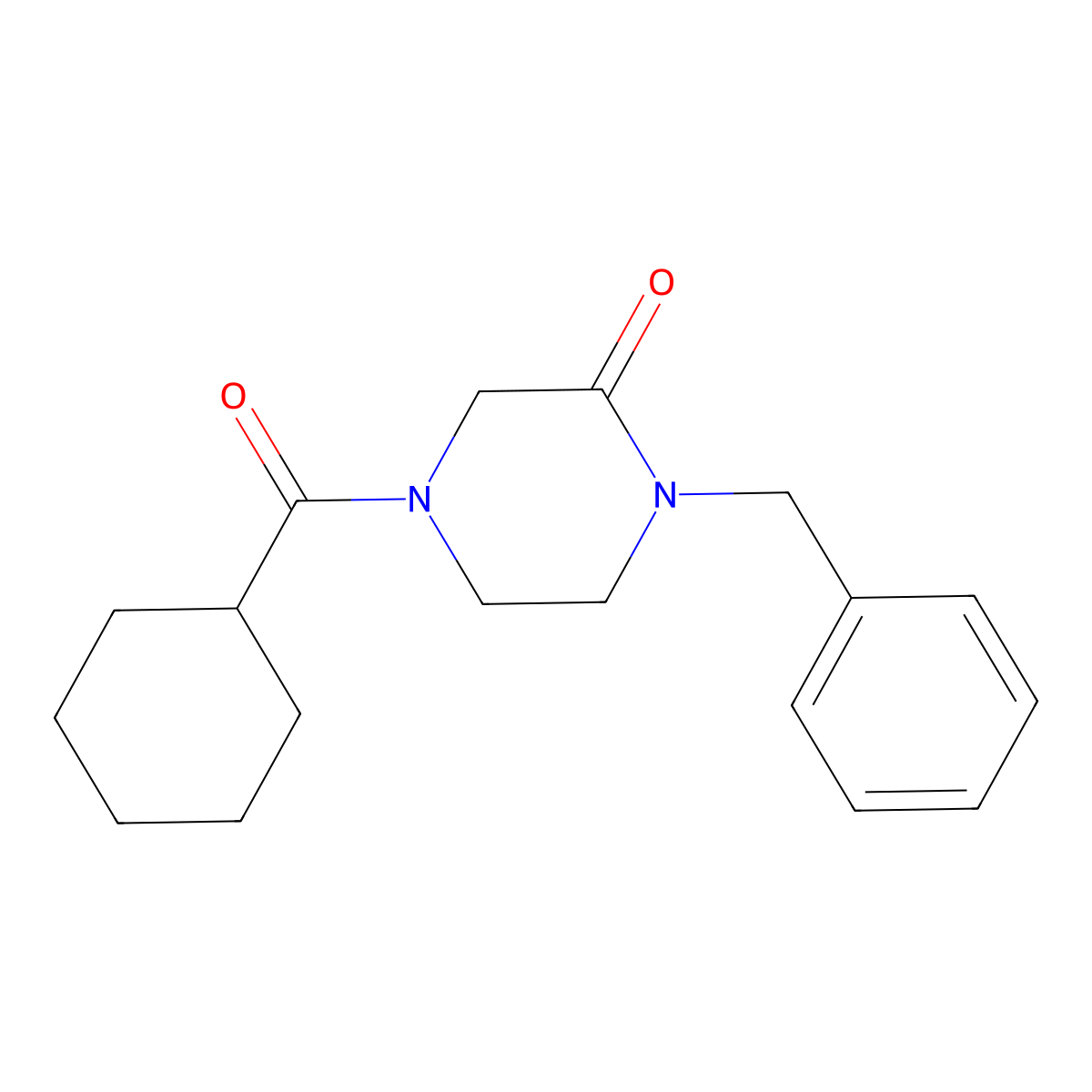 Piperazinone, 4-(cyclohexylcarbonyl)-1-(phenylmethyl)- molecular structure, CAS 107235-71-2