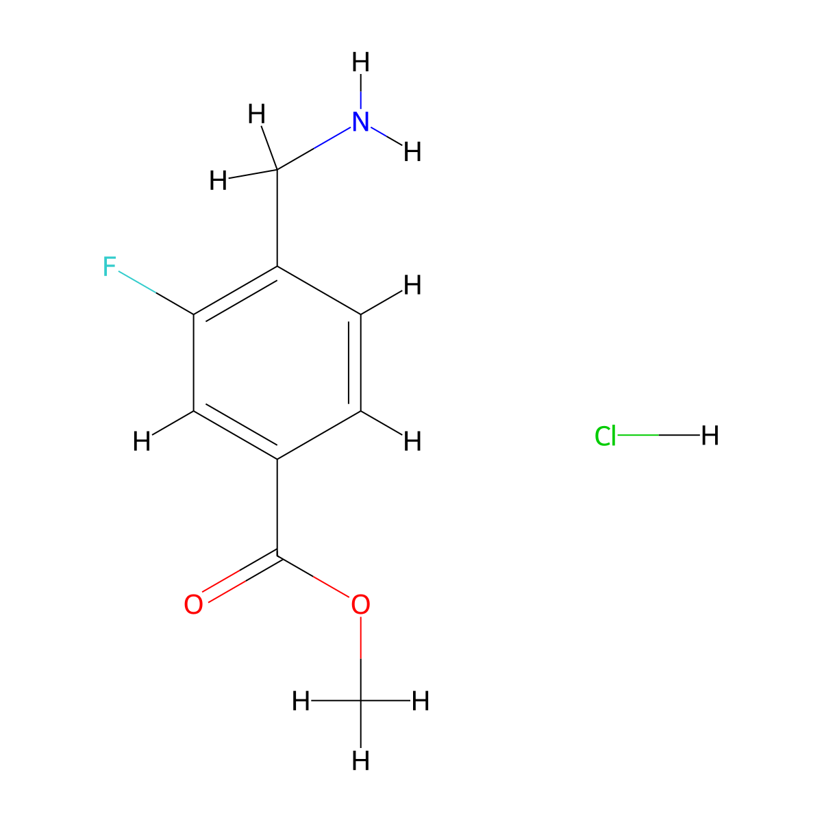 Methyl 4-(aminomethyl)-3-fluorobenzoate hydrochloride molecular structure, CAS 1072438-51-7