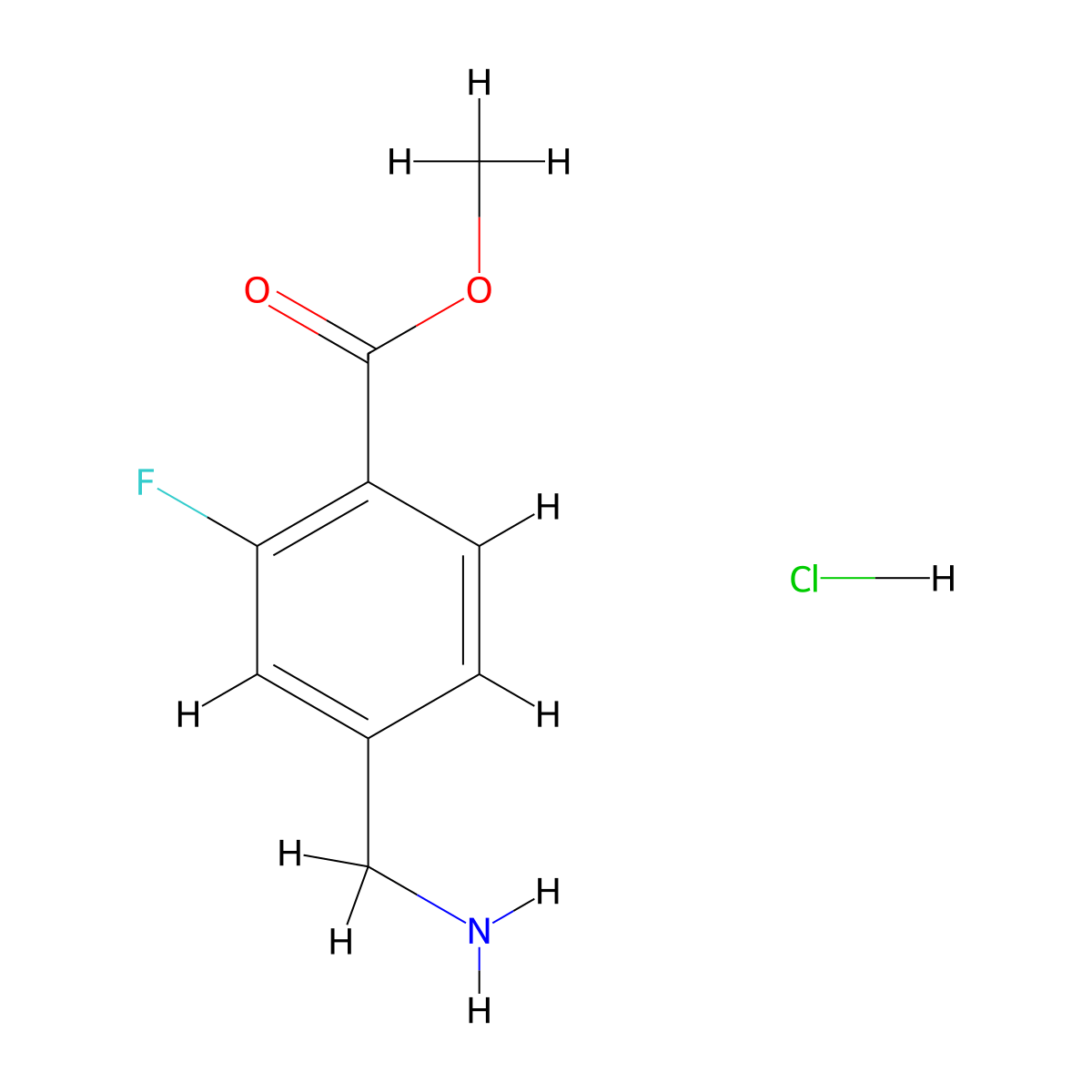 Methyl 4-(aminomethyl)-2-fluorobenzoate hydrochloride molecular structure, CAS 1072438-53-9