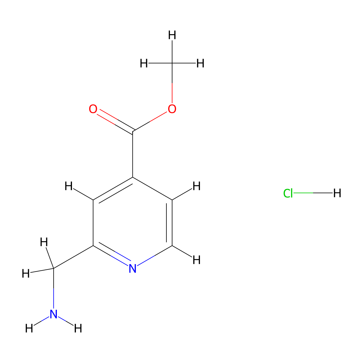 Methyl 2-(aminomethyl)pyridine-4-carboxylate hydrochloride molecular structure, CAS 1072438-54-0