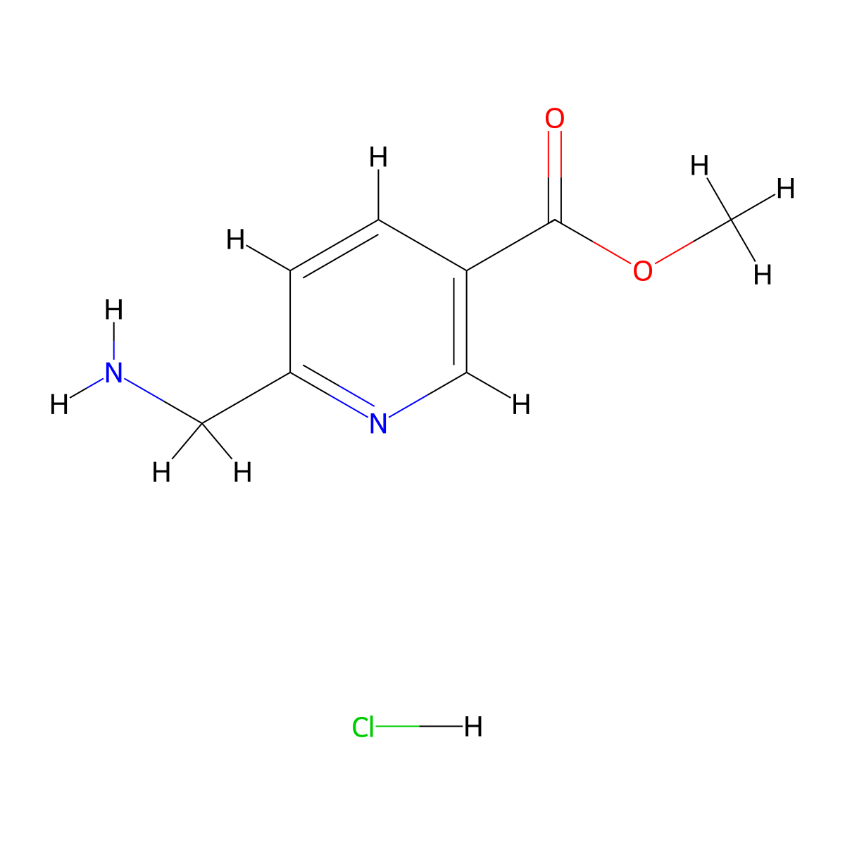 Methyl 6-(aminomethyl)pyridine-3-carboxylate hydrochloride molecular structure, CAS 1072438-56-2