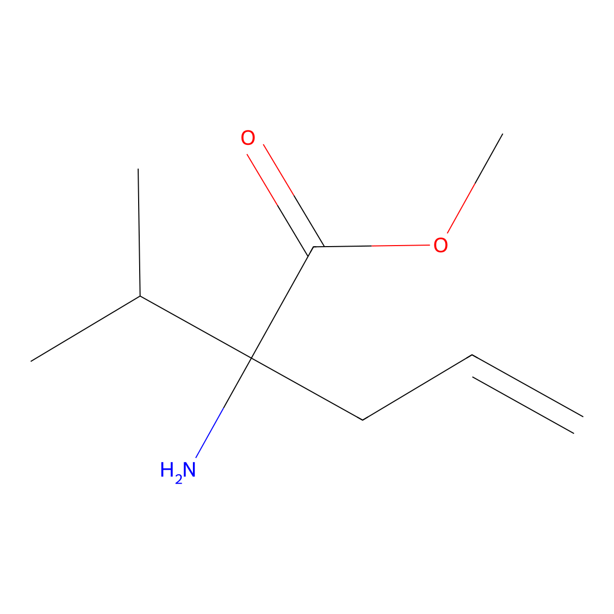 Methyl (2S)-2-amino-2-propan-2-ylpent-4-enoate molecular structure, CAS 107246-35-5