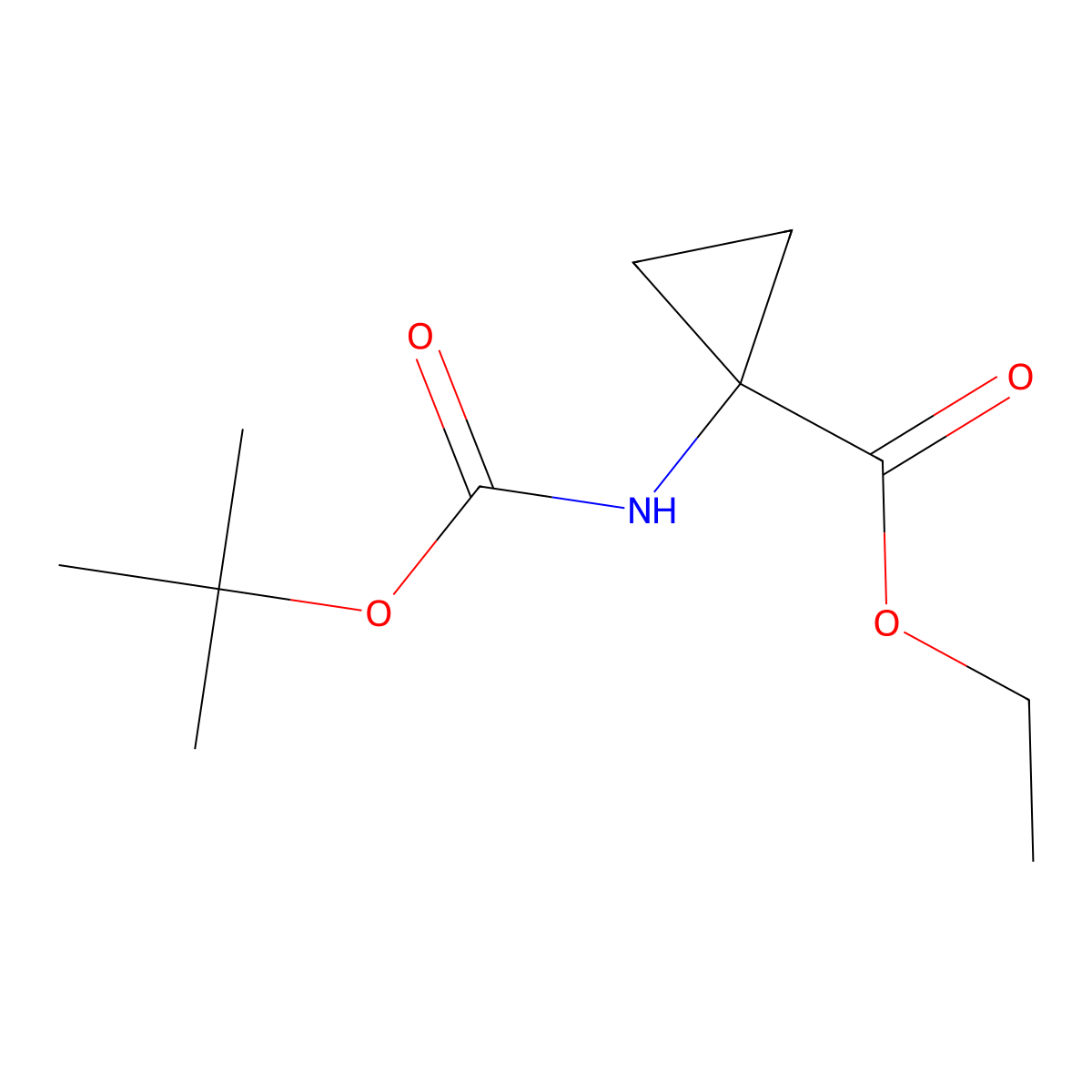 Ethyl 1-((tert-butoxycarbonyl)amino)cyclopropanecarboxylate molecular structure, CAS 107259-05-2