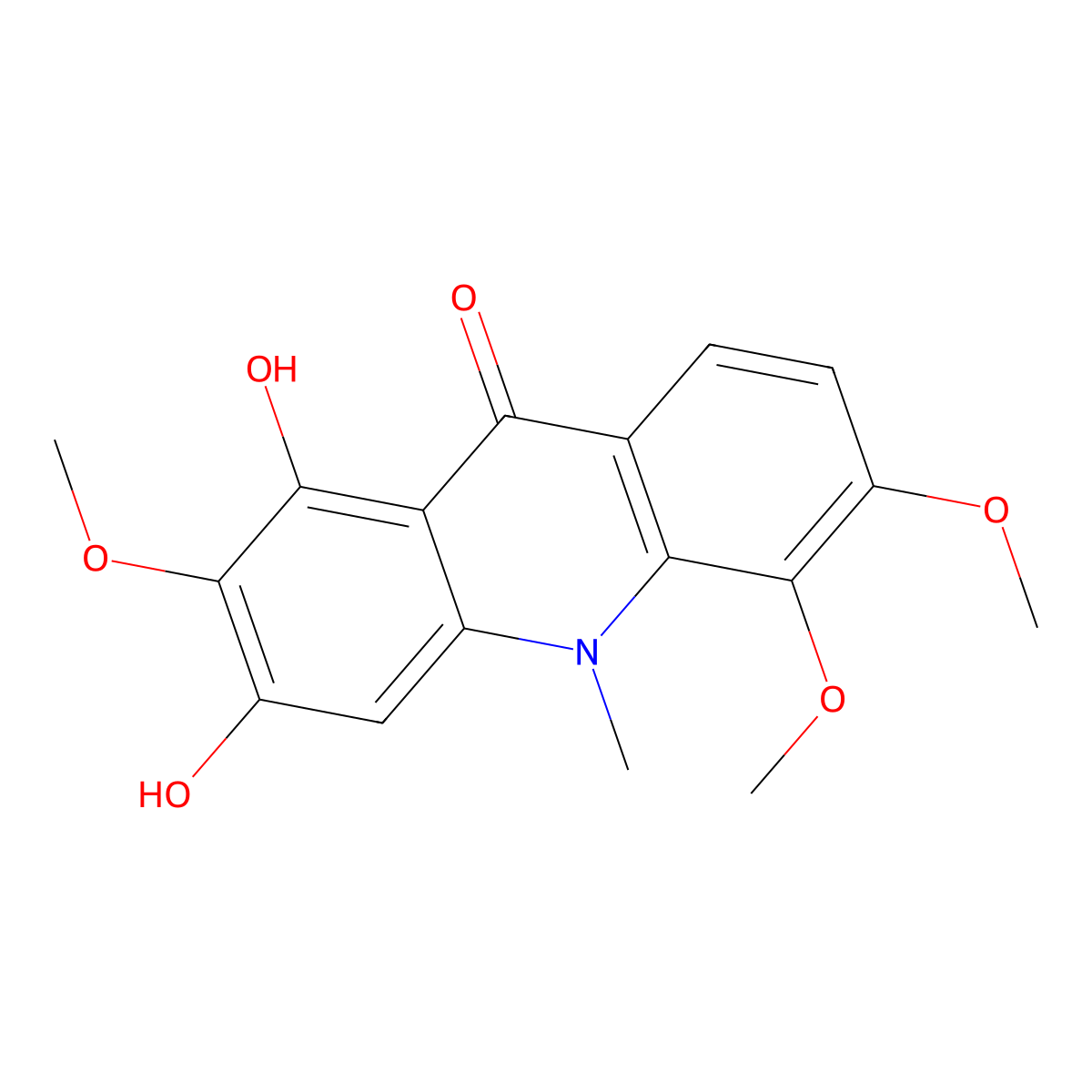 1,3-Dihydroxy-2,5,6-trimethoxy-10-methyl-9(10H)-acridinone molecular structure, CAS 107259-49-4