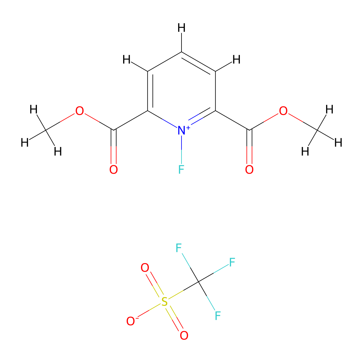 1-Fluoro-2,6-bis(methoxycarbonyl)pyridin-1-ium trifluoromethanesulfonate molecular structure, CAS 107264-08-4
