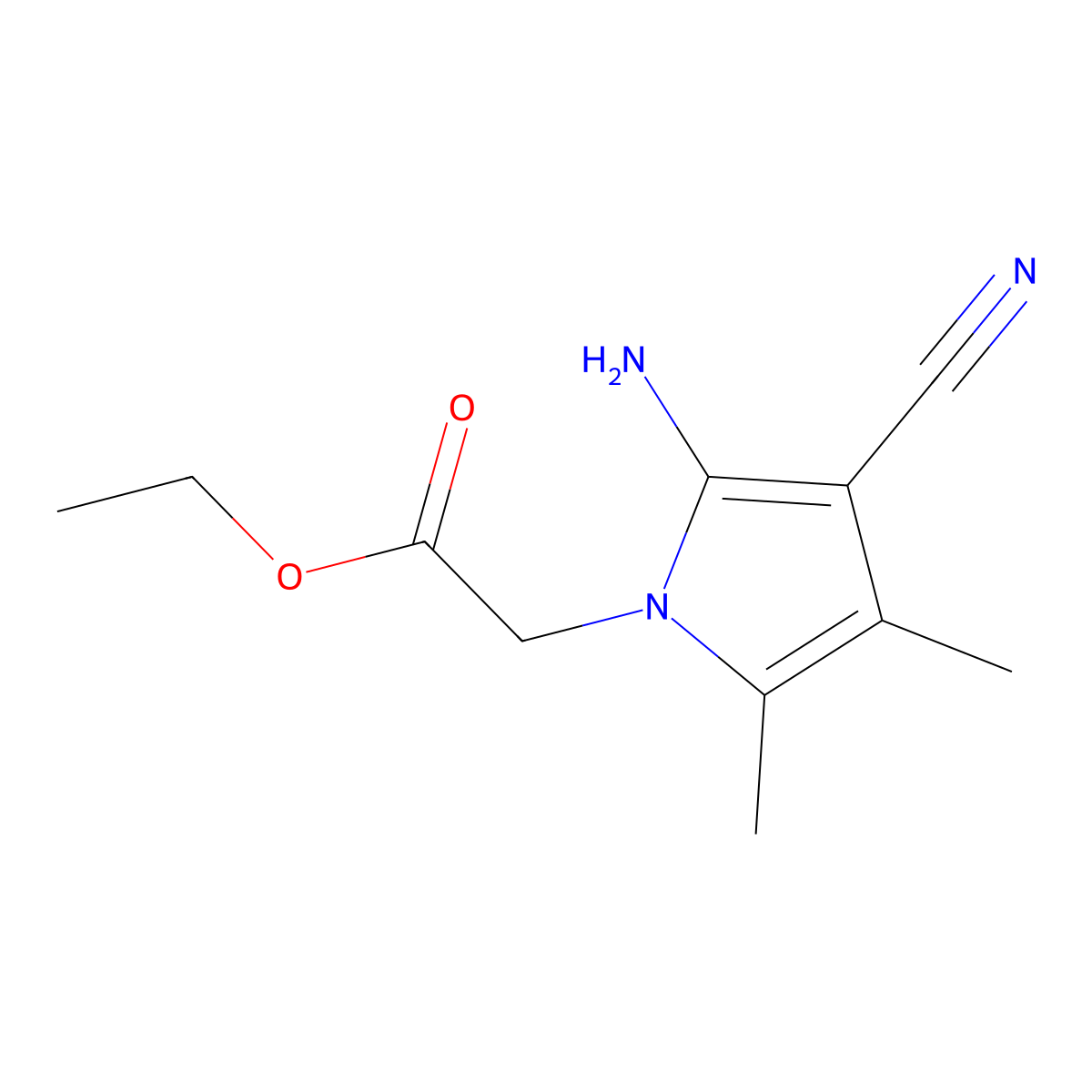 ethyl 2-(2-amino-3-cyano-4,5-dimethyl-1H-pyrrol-1-yl)acetate molecular structure, CAS 107267-88-9