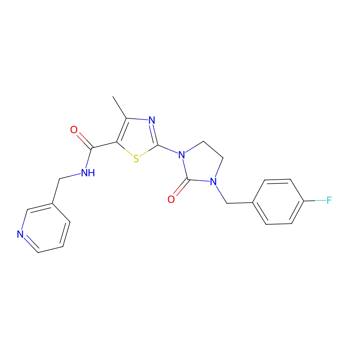 2-(3-(4-fluorobenzyl)-2-oxoimidazolidin-1-yl)-4-methyl-N-(pyridin-3-ylmethyl)thiazole-5-carboxamide molecular structure, CAS 1072803-08-7