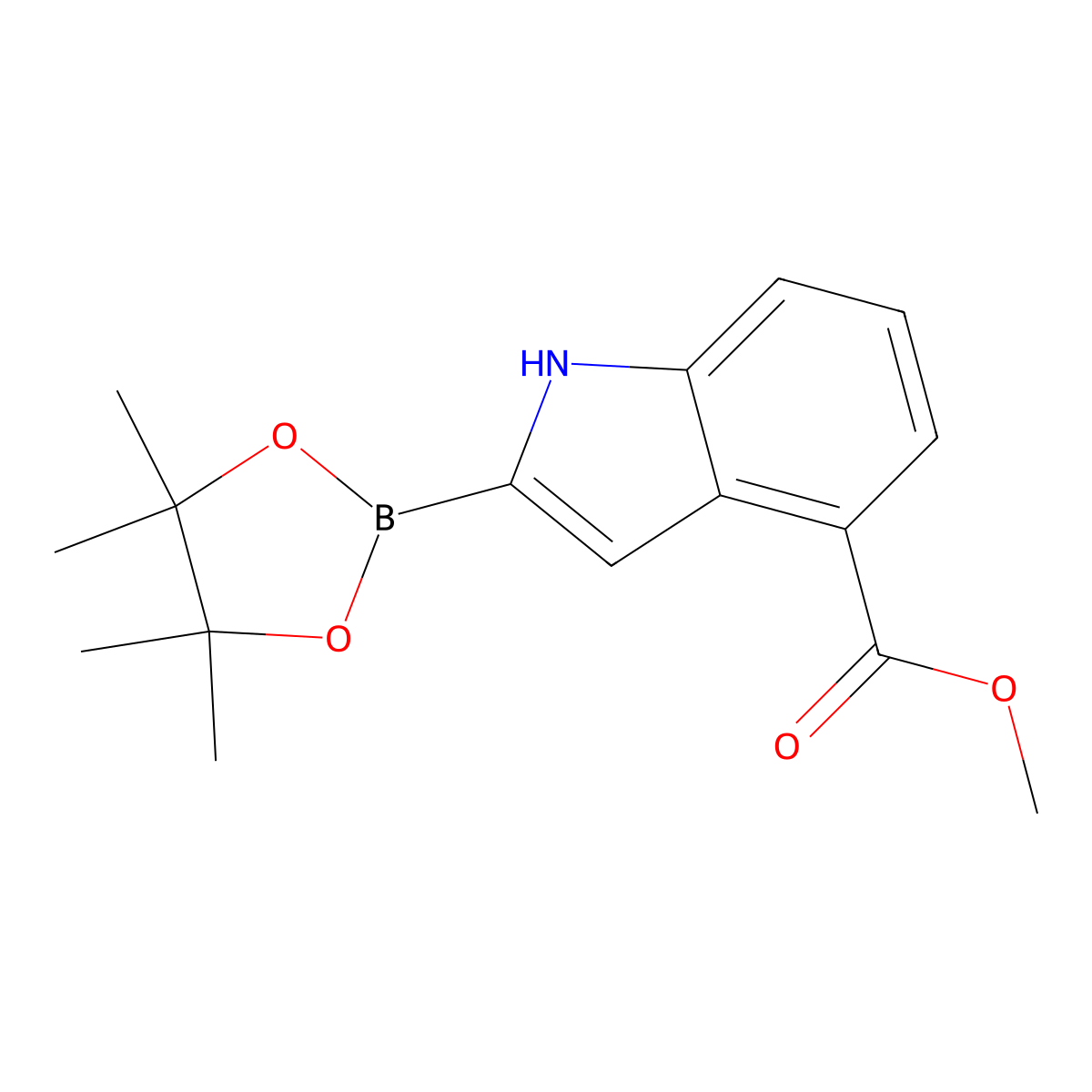 Methyl 2-(4,4,5,5-tetramethyl-1,3,2-dioxaborolan-2-yl)-1H-indole-4-carboxylate molecular structure, CAS 1072811-67-6