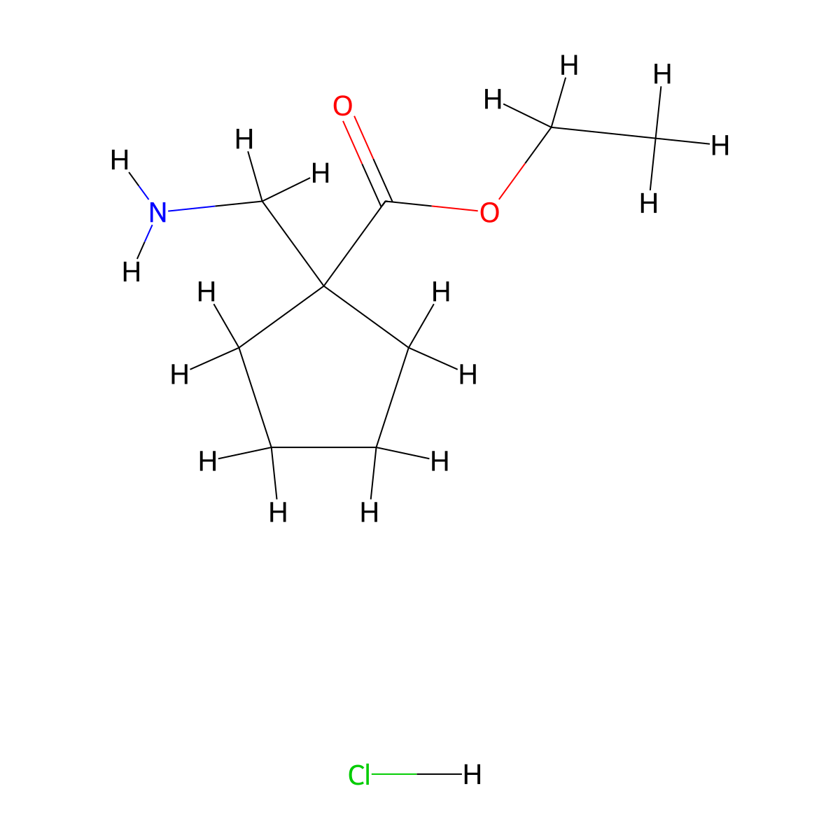 Ethyl 1-(aminomethyl)cyclopentane-1-carboxylate hydrochloride molecular structure, CAS 1072856-85-9